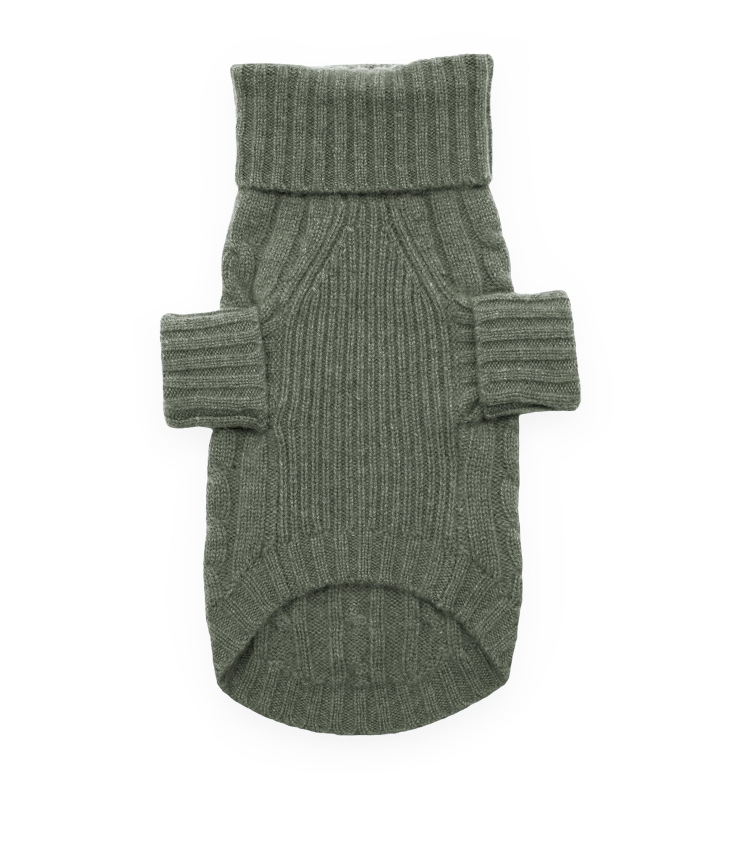 Cashmere-Blend Cable Knit Polo Bear Dog Sweater (Extra Small) OLIVE Image 2
