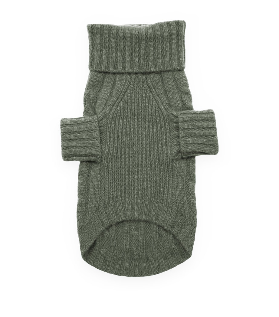 Cashmere-Blend Cable Knit Polo Bear Dog Sweater (Extra Small) OLIVE Image 2