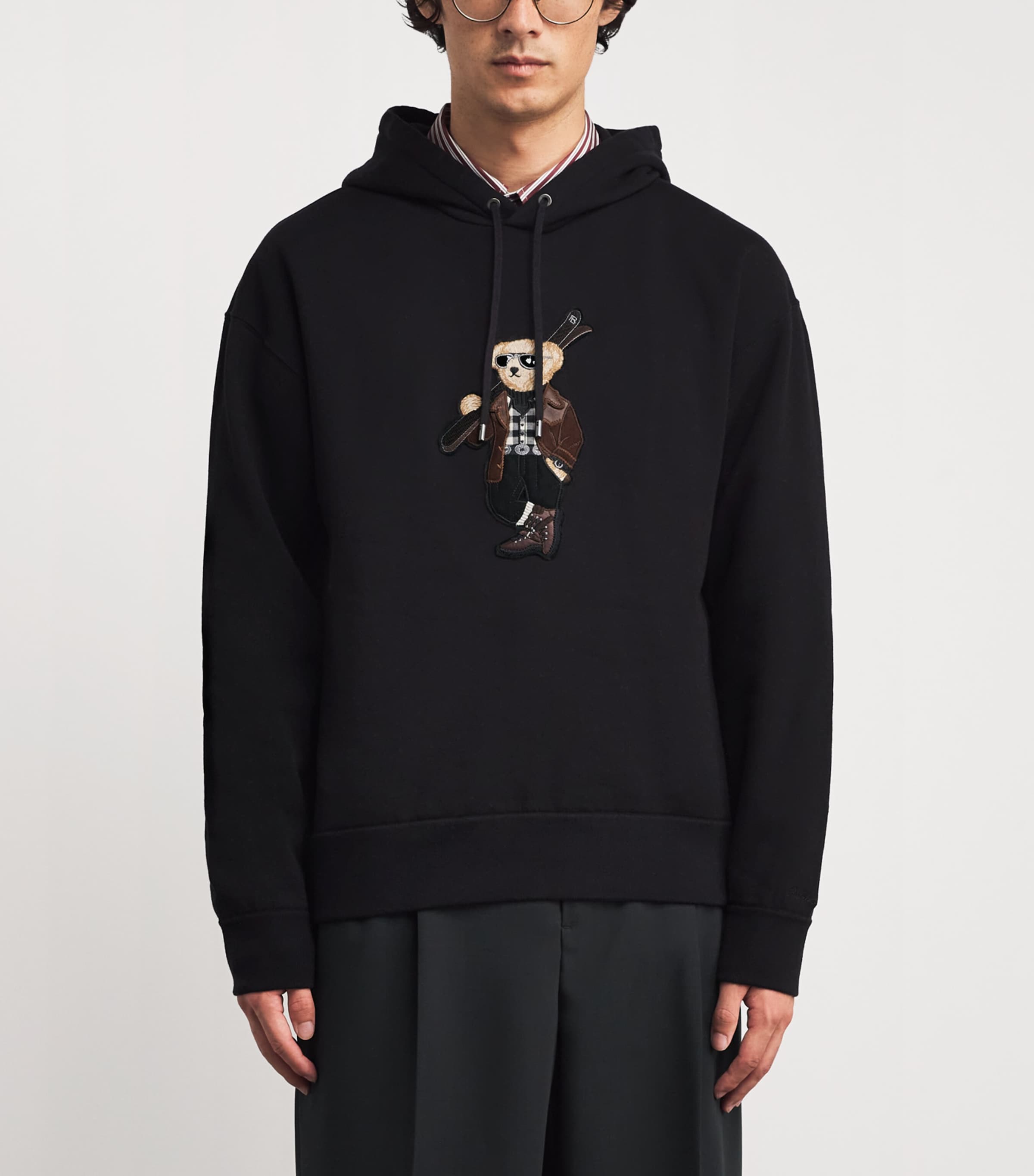 Ralph Lauren Purple Label Black Cotton-Cashmere Polo Bear Hoodie