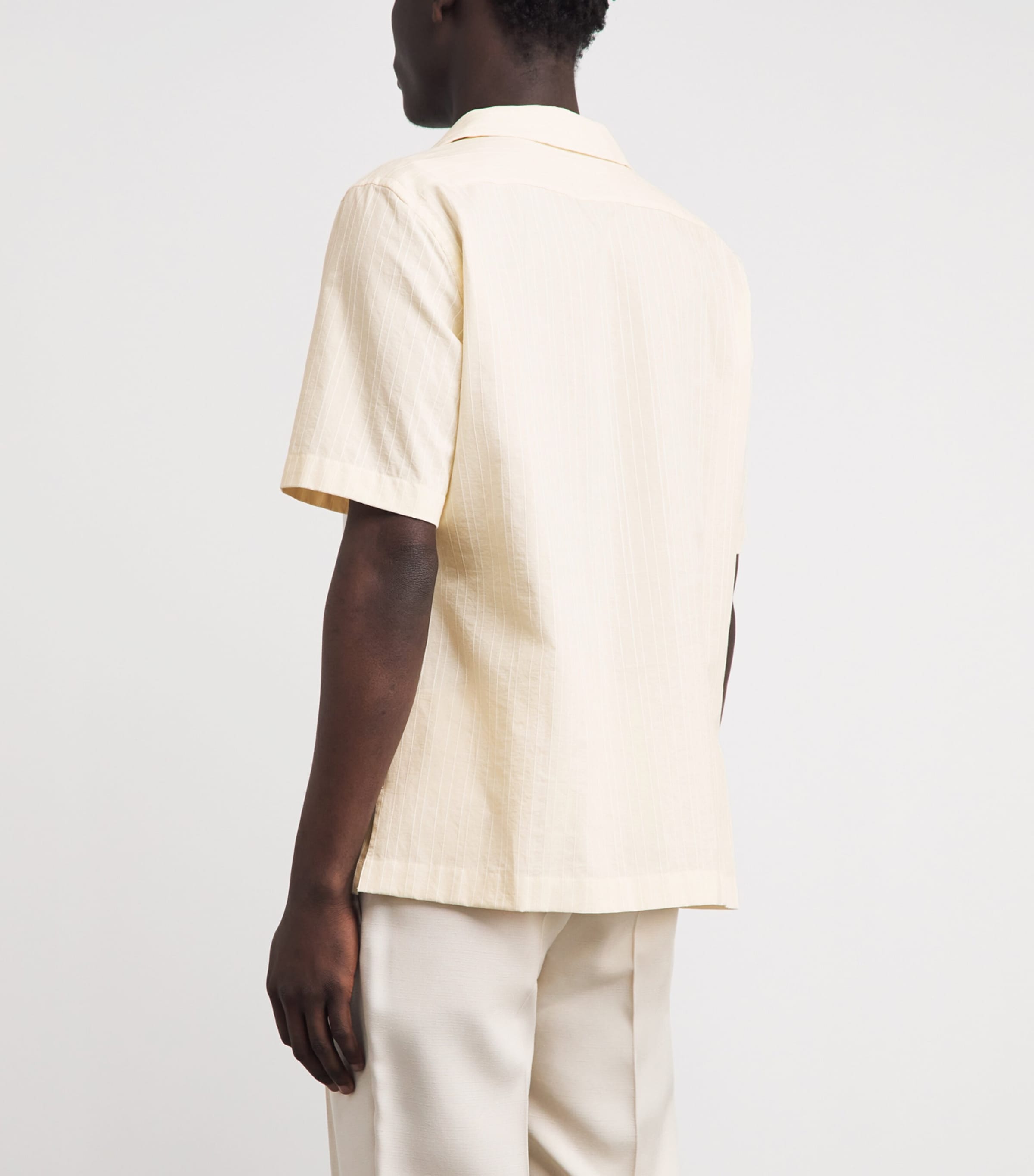 Lardini Mens Cotton Stripe Short-Sleeve Shirt Cream Image 5
