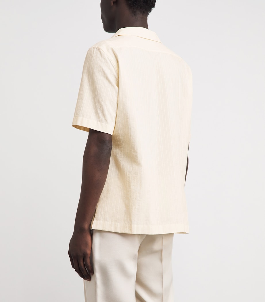 Lardini Mens Cotton Stripe Short-Sleeve Shirt Cream Image 5
