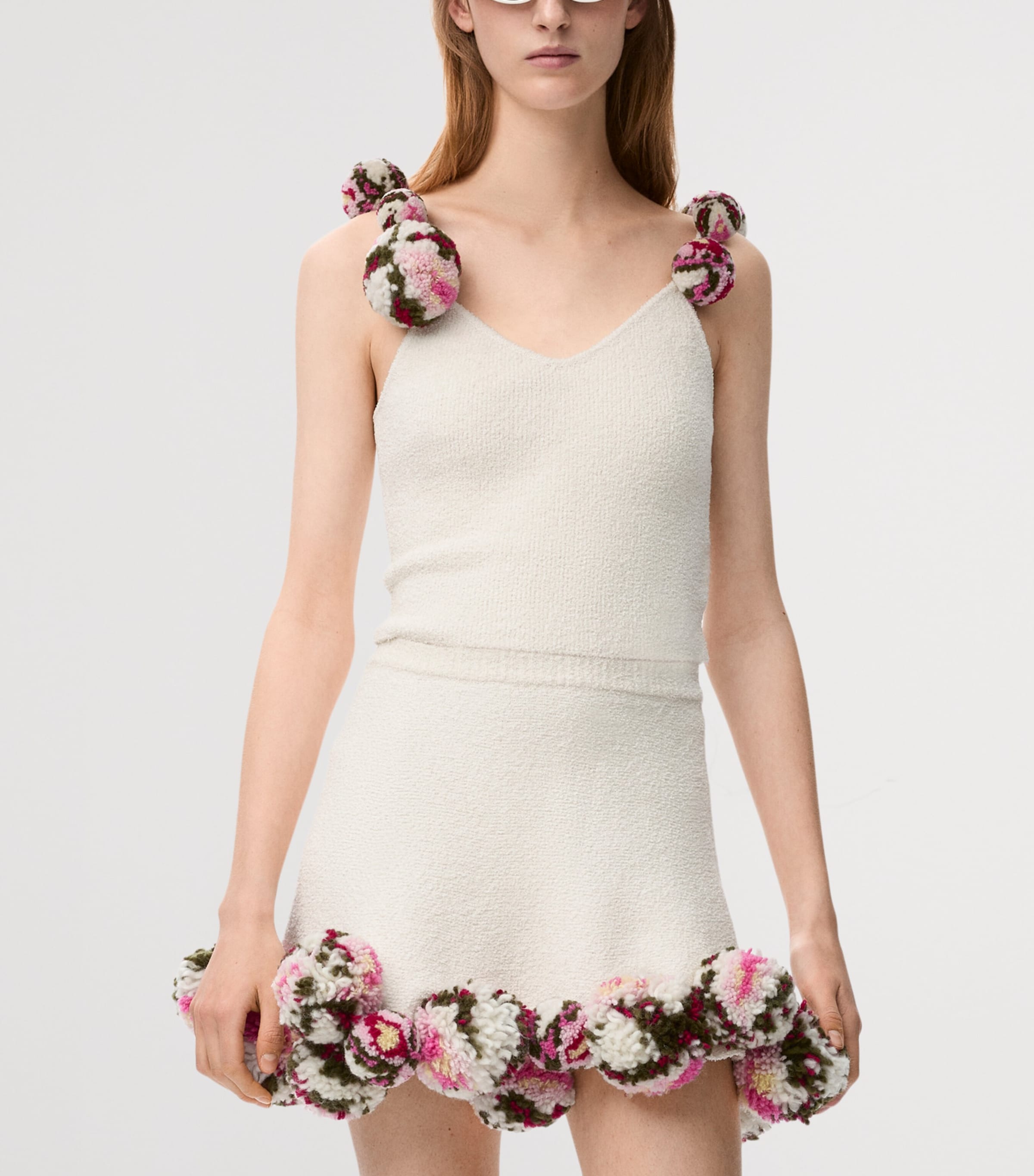 LOEWE Womens x Paula's Ibiza Cotton-Blend Floral Pom-Pom Top White/multicolor Image 3