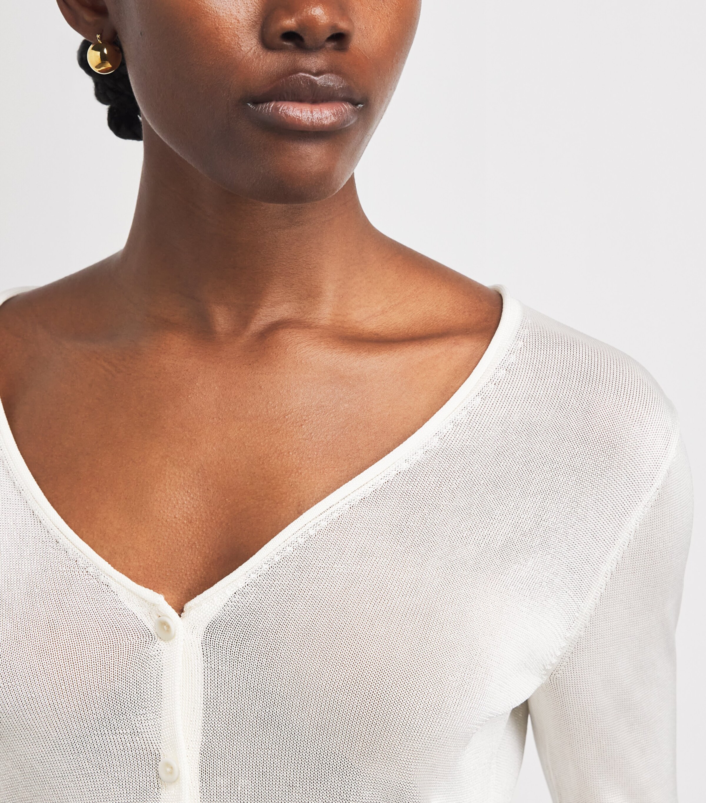 Theory Womens Sheer Jersey V-Neck Cardigan Ivory Image 3