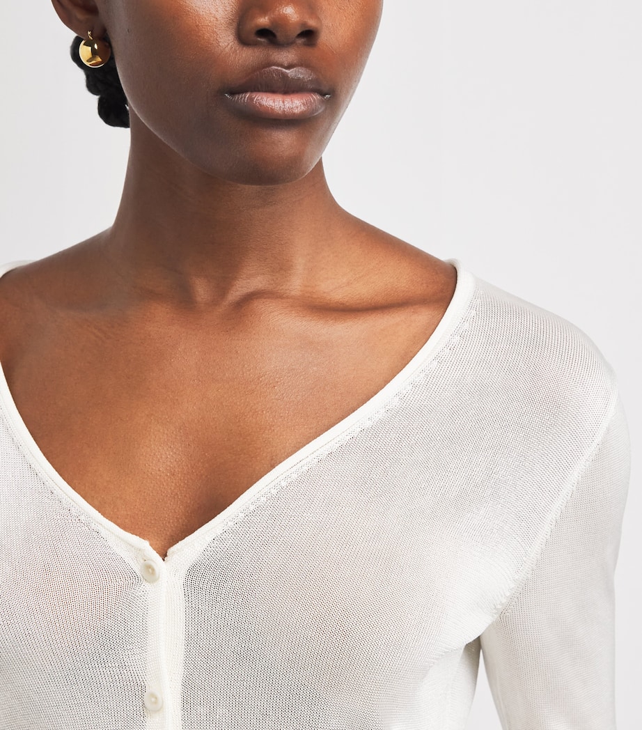 Theory Womens Sheer Jersey V-Neck Cardigan Ivory Image 3