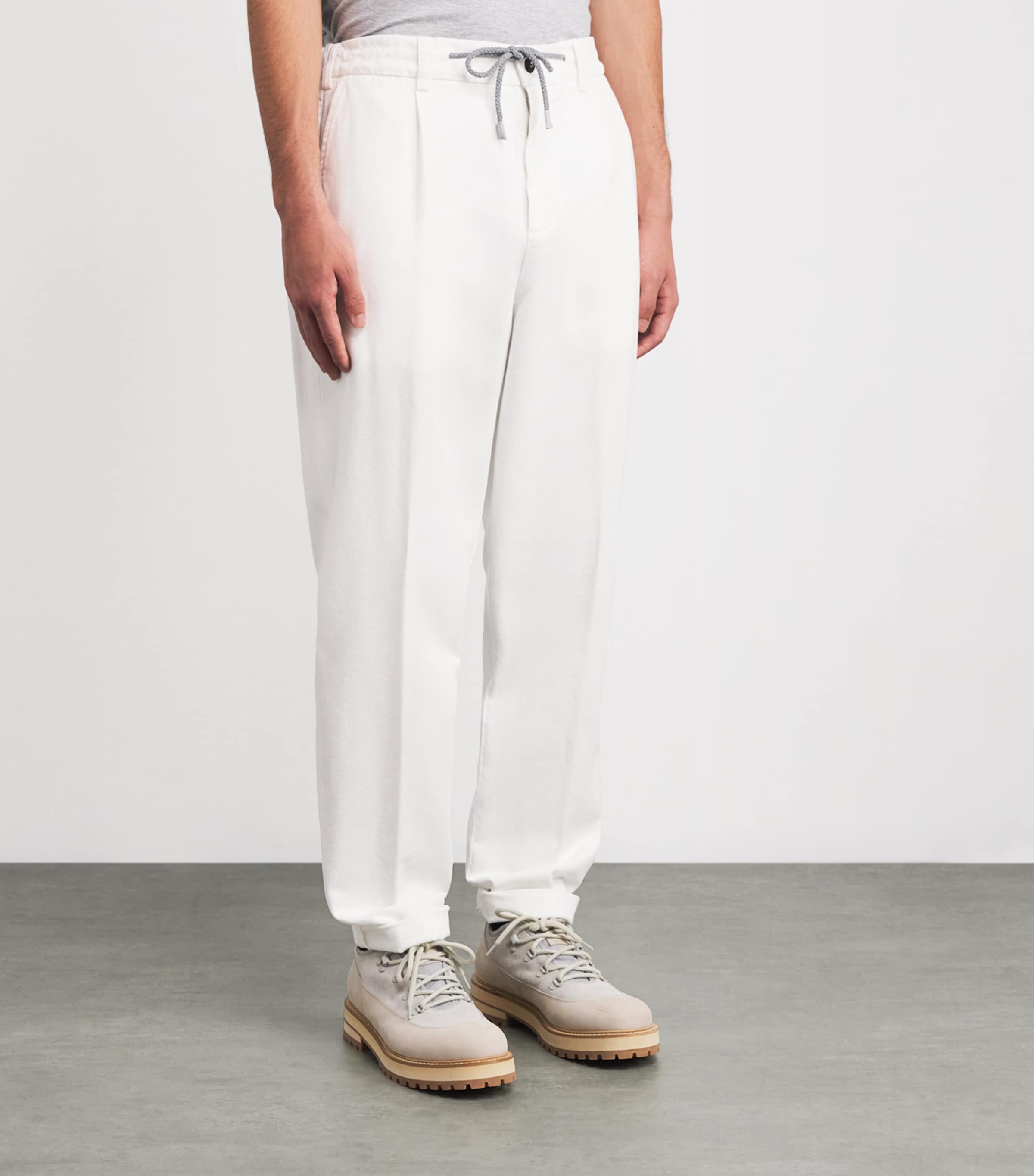 Cotton Drawstring Tapered Trousers BIANCO Image 3