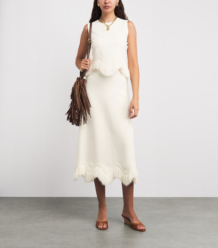 Ulla Johnson Womens Knit Fringe-Trim Paulina Midi Skirt Cowrie Image 2