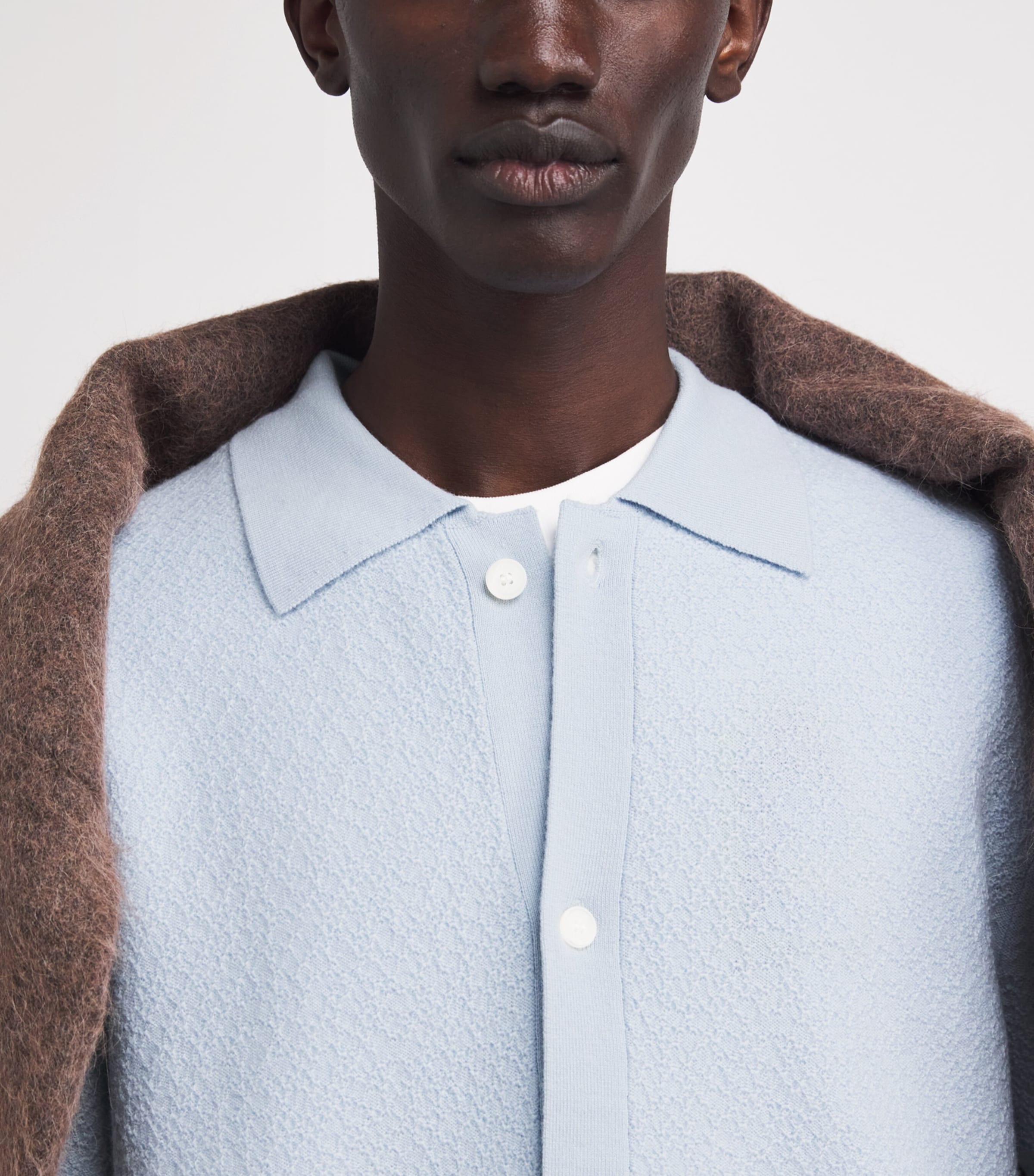 FRAME Mens Wool Short-Sleeve Cardigan Pale Blue Image 3