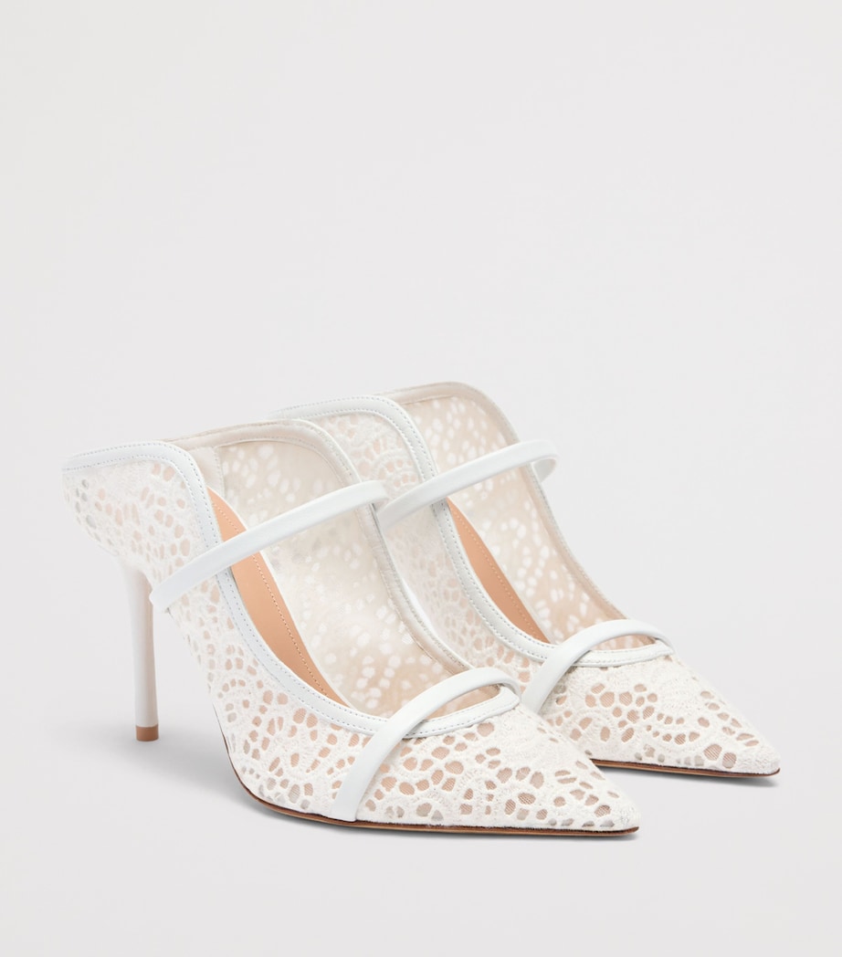 Malone Souliers Broderie and Mesh Maureen Heeled Mules 85 White Image 3