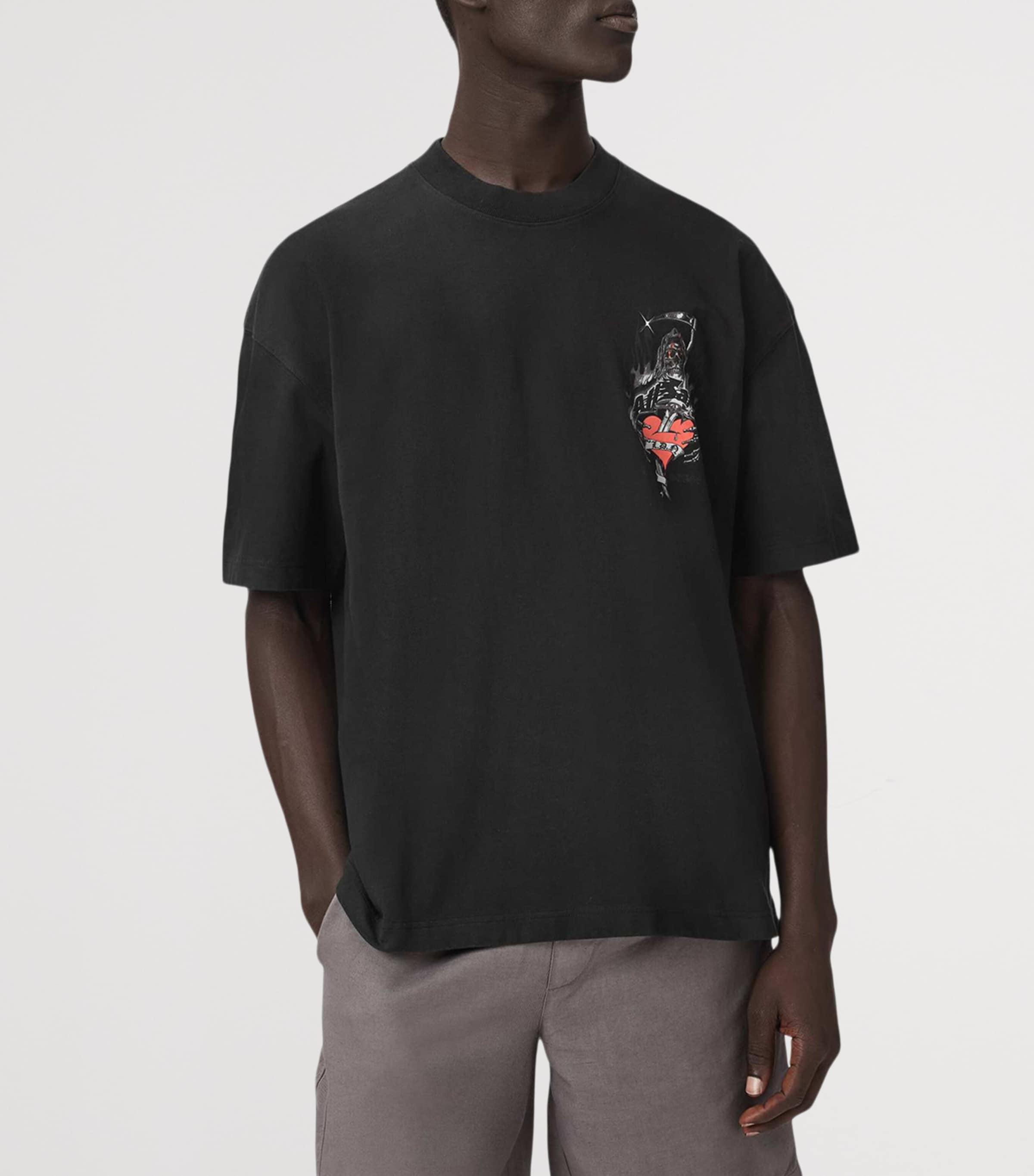 AllSaints Mens Organic Cotton Scimitar T-Shirt Washed Black Image 3