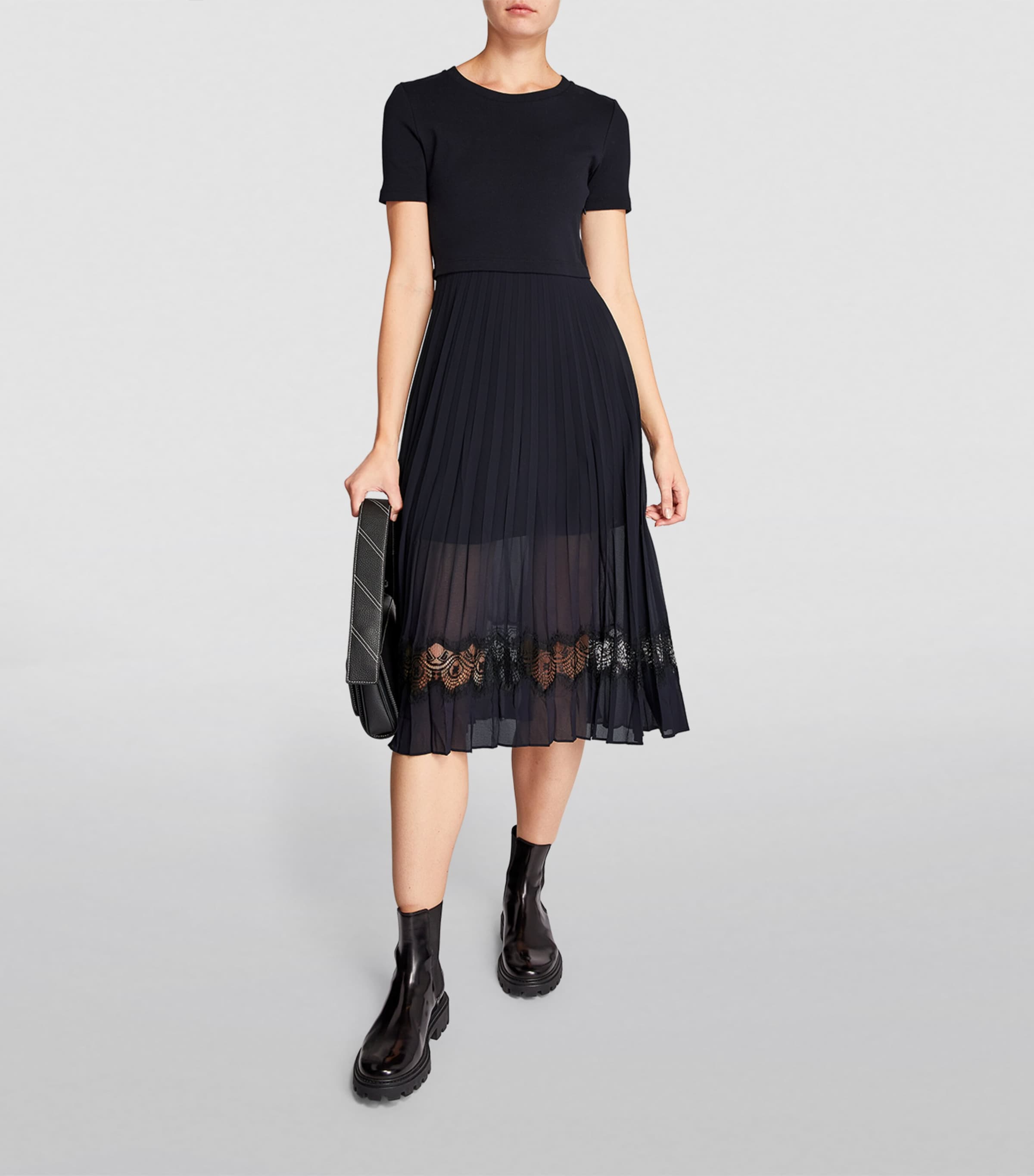 Lace-Trim Pleated Midi Dress DUAL COLOR Image 2