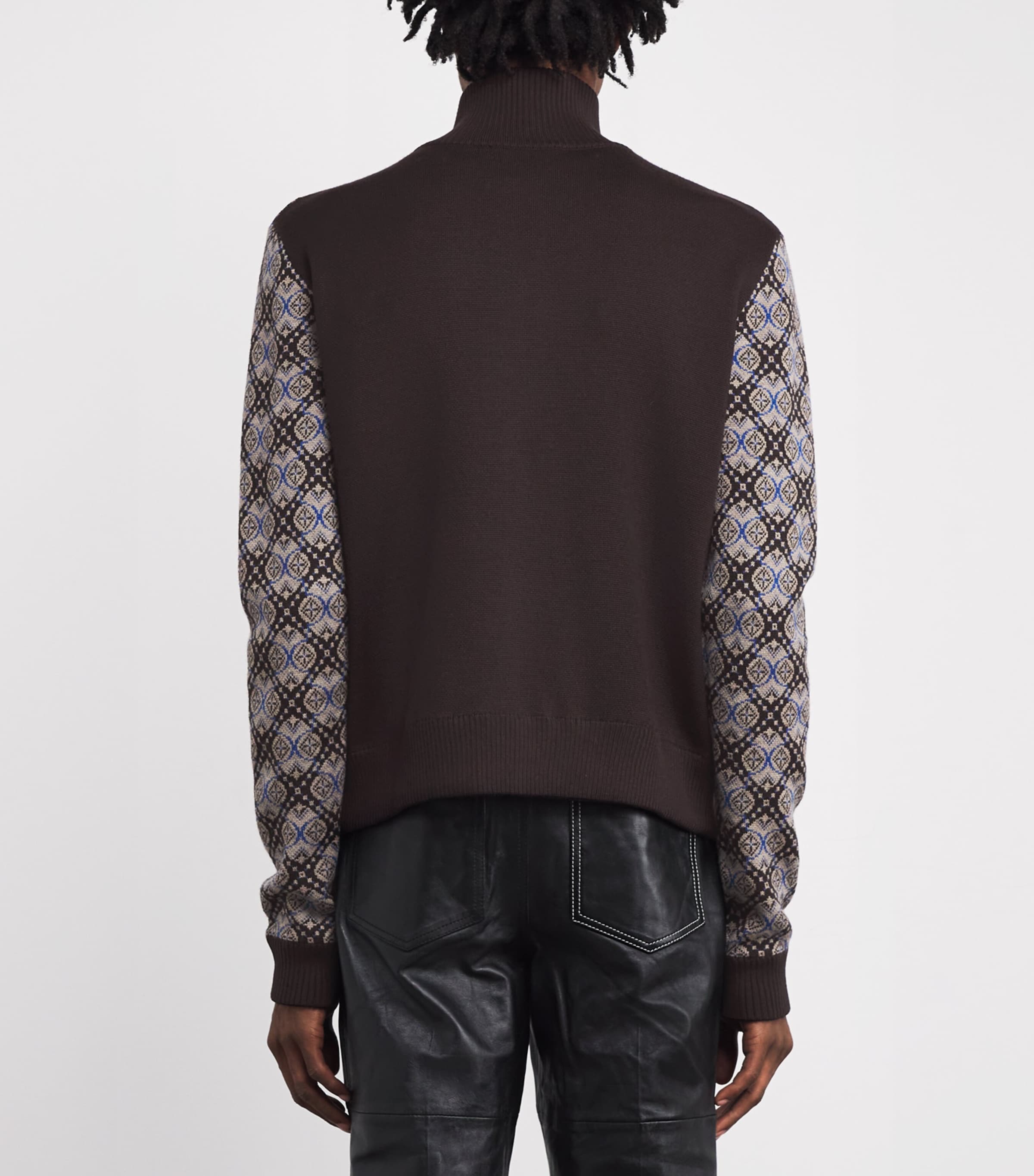 Geometric Reverie Zip-Up Sweater BROWN / GREY / BLUE Image 4