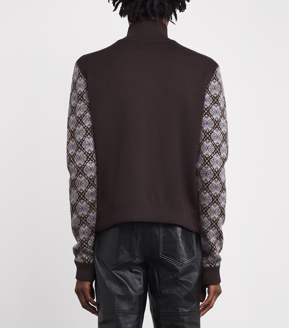 Geometric Reverie Zip-Up Sweater BROWN / GREY / BLUE Image 4