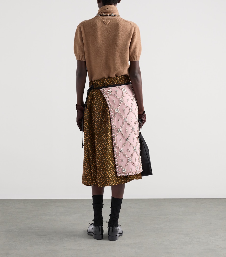 Prada Womens Cashmere Embellished Scarf-Detail Sweater Brown Image 5