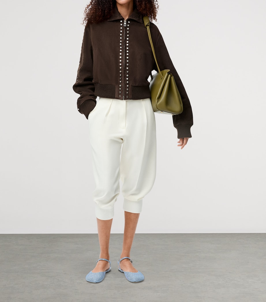 Suede Studded Bomber Jacket DARK BROWN Image 2