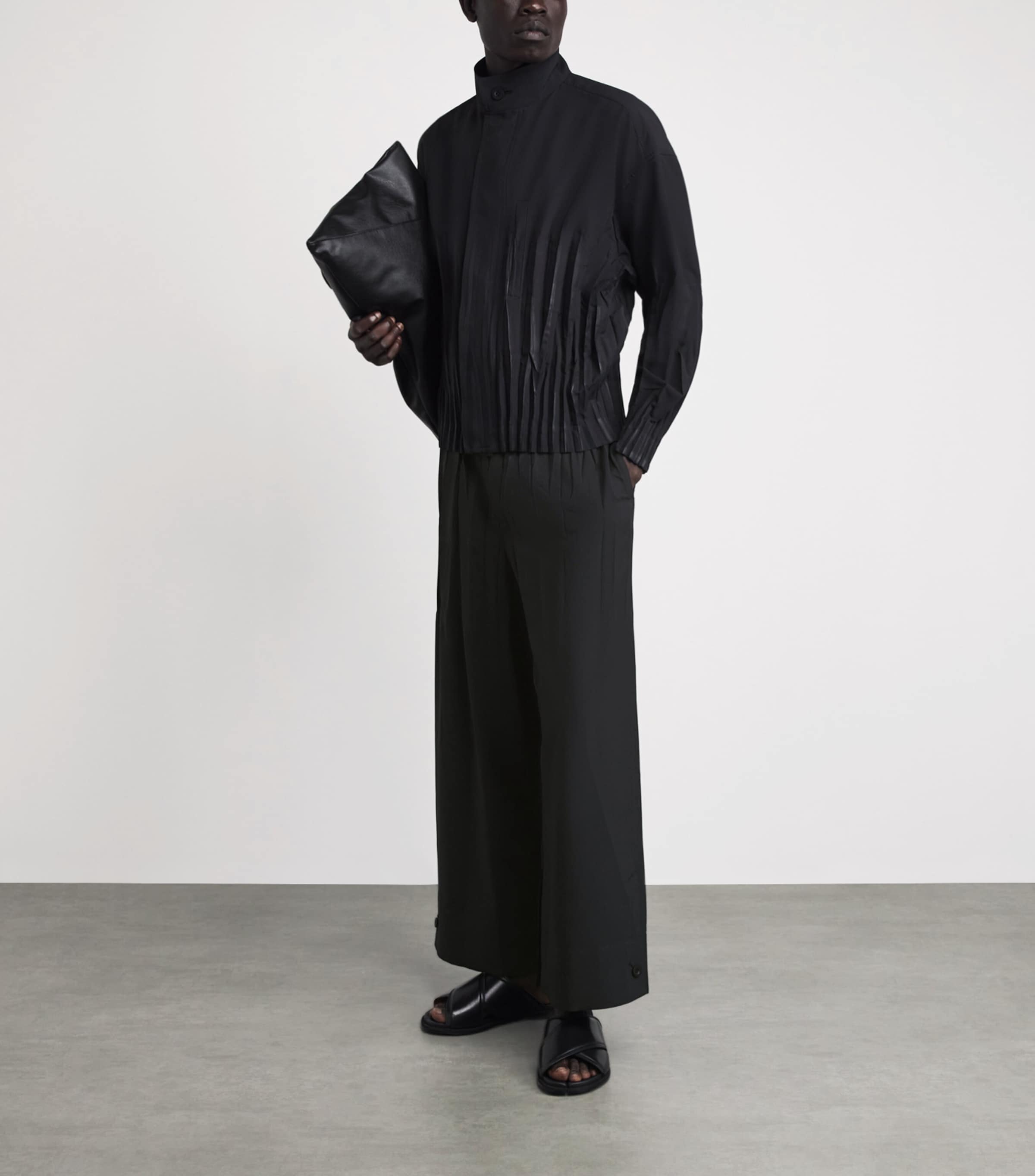 IM MEN Mens Waft Wide-Leg Trousers Black Image 2