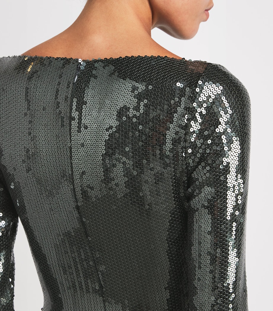 Sequin Drape-Detail Maxi Dress DARK OLIVE Image 4