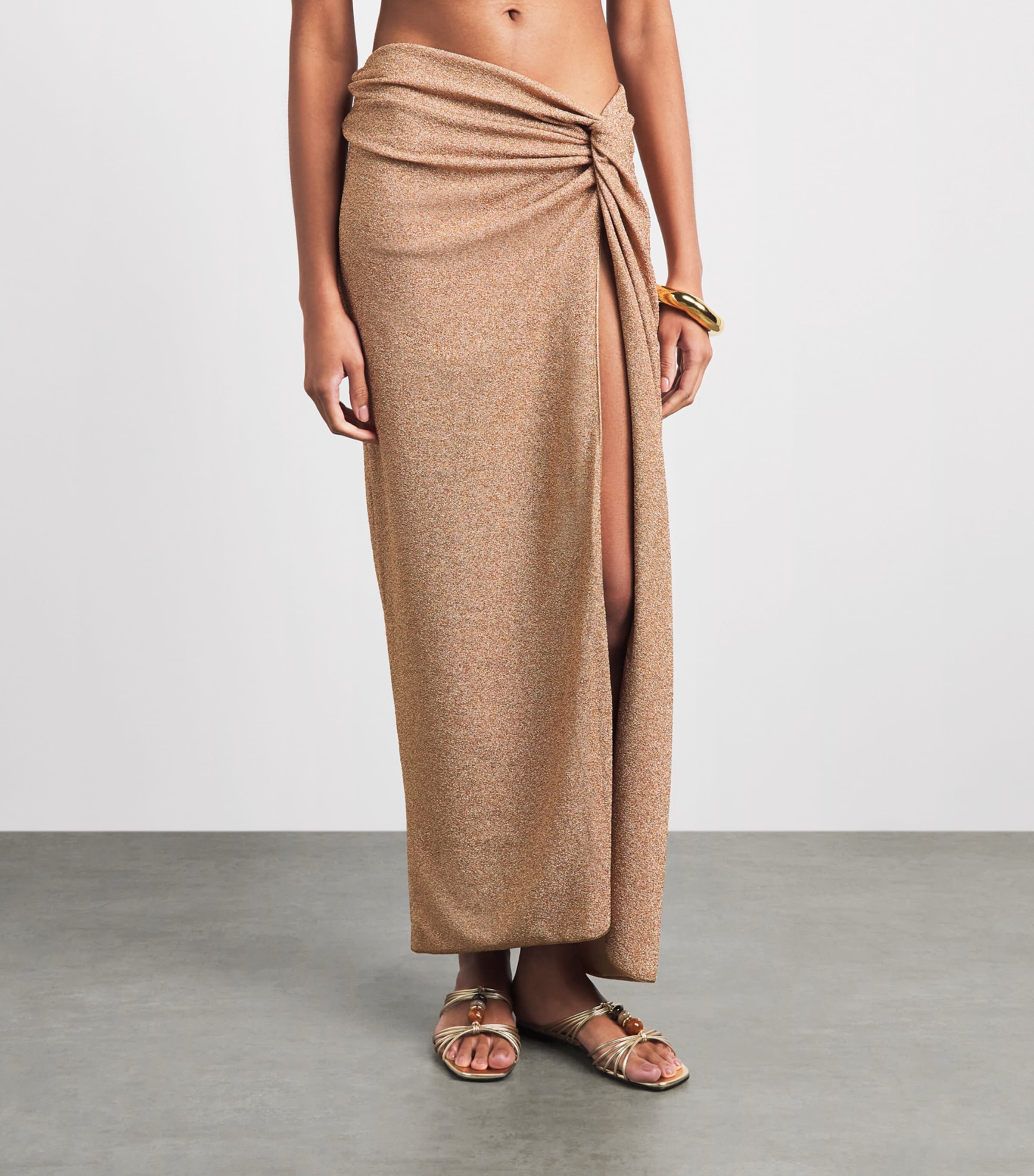 Devon Windsor Womens Glitter Knot Maxi Skirt Gold Shimmer Image 4