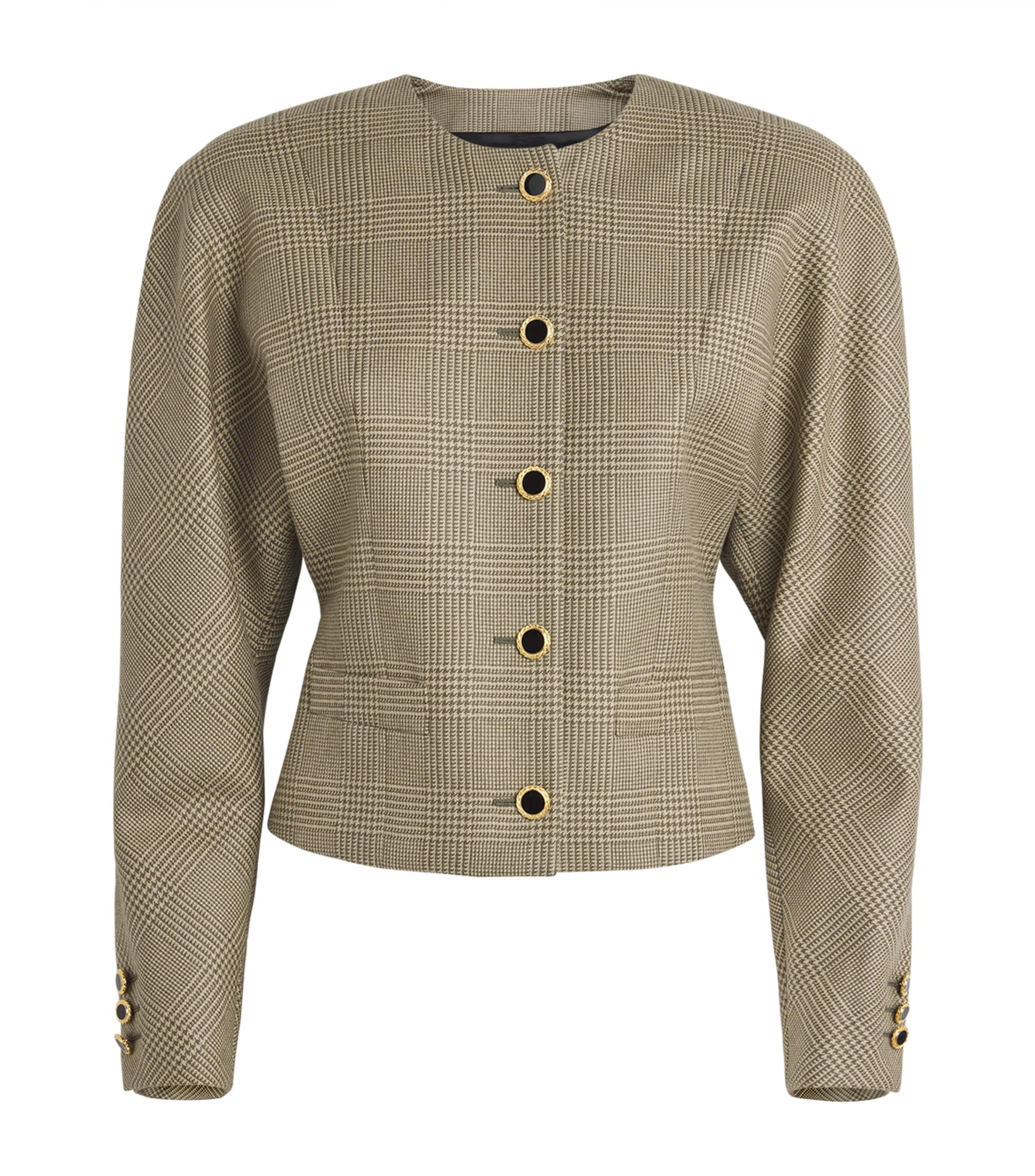 Alessandra Rich Womens Prince of Wales Wool Jacket Green Beige Image 1