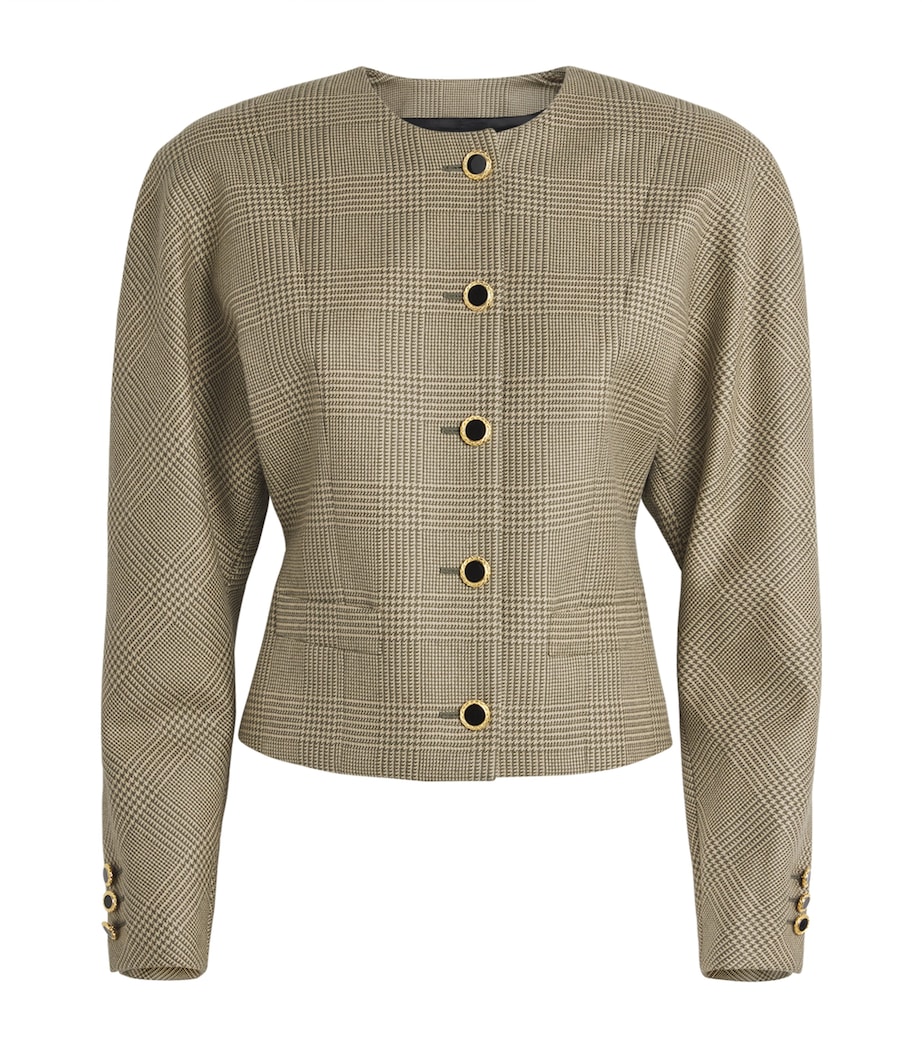 Alessandra Rich Womens Prince of Wales Wool Jacket Green Beige Image 1