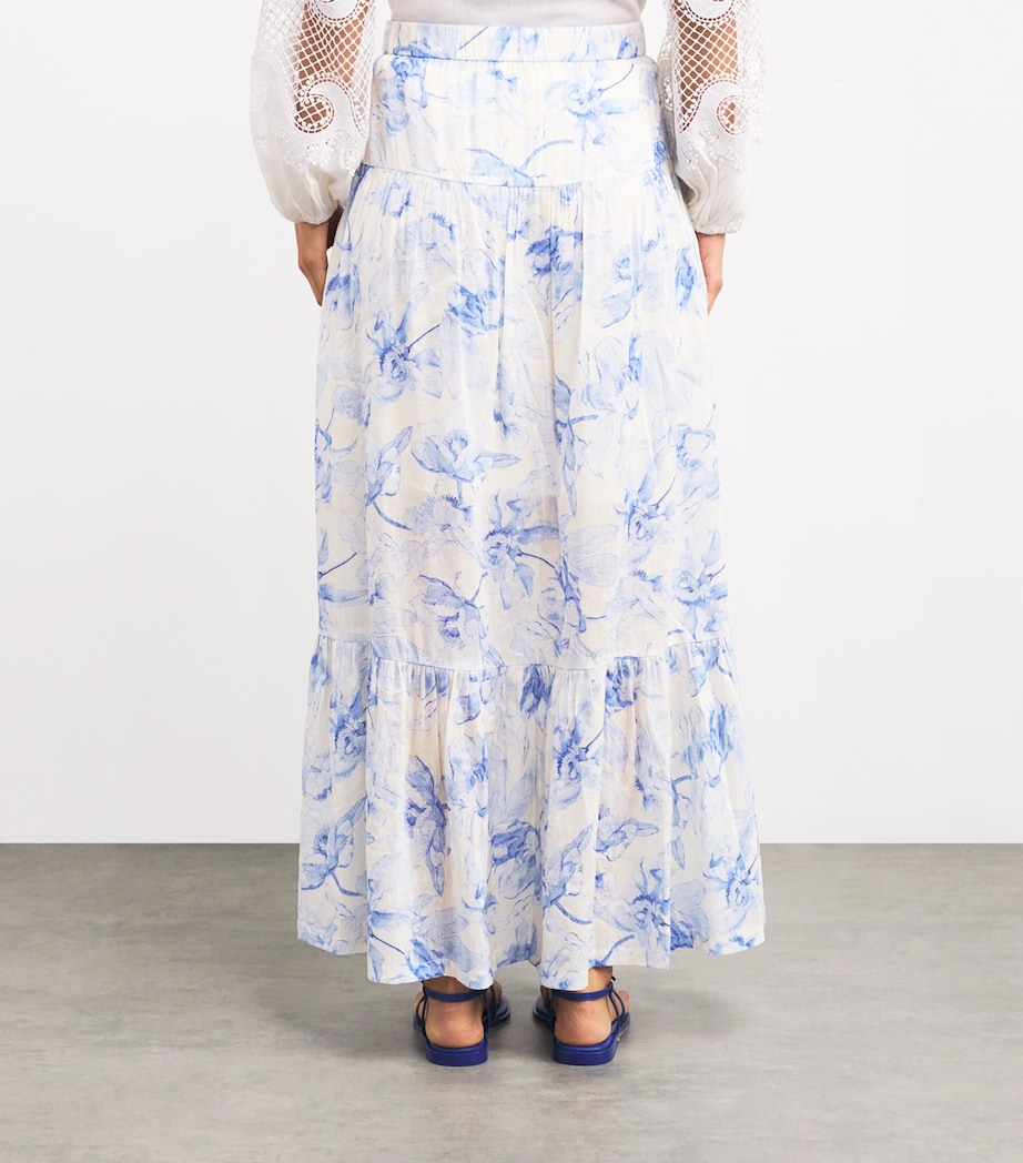 Linen-Blend Watercolour Maxi Skirt BLUE FLOWER PRINT Image 4