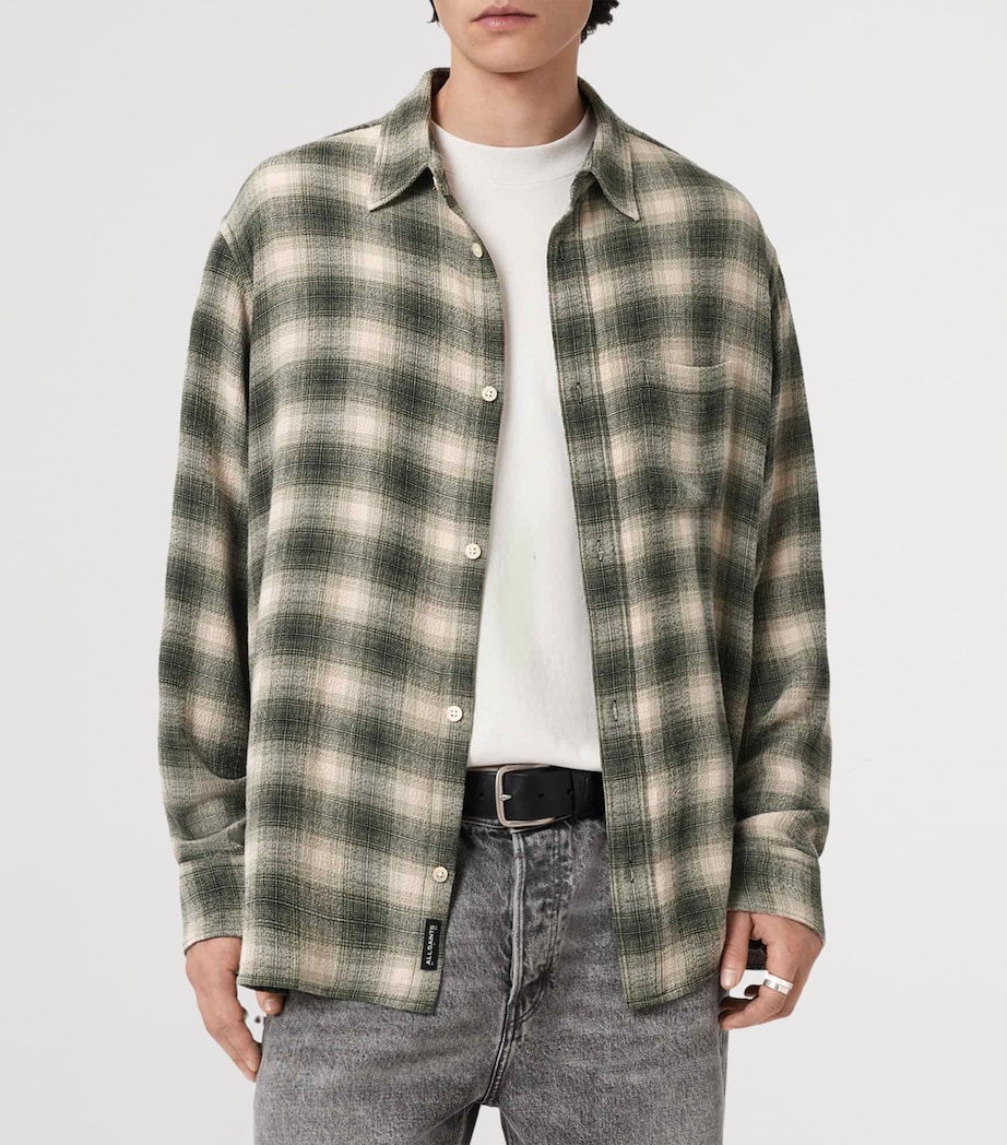AllSaints Mens Check Lumley Shirt Pale Olive Green Image 4