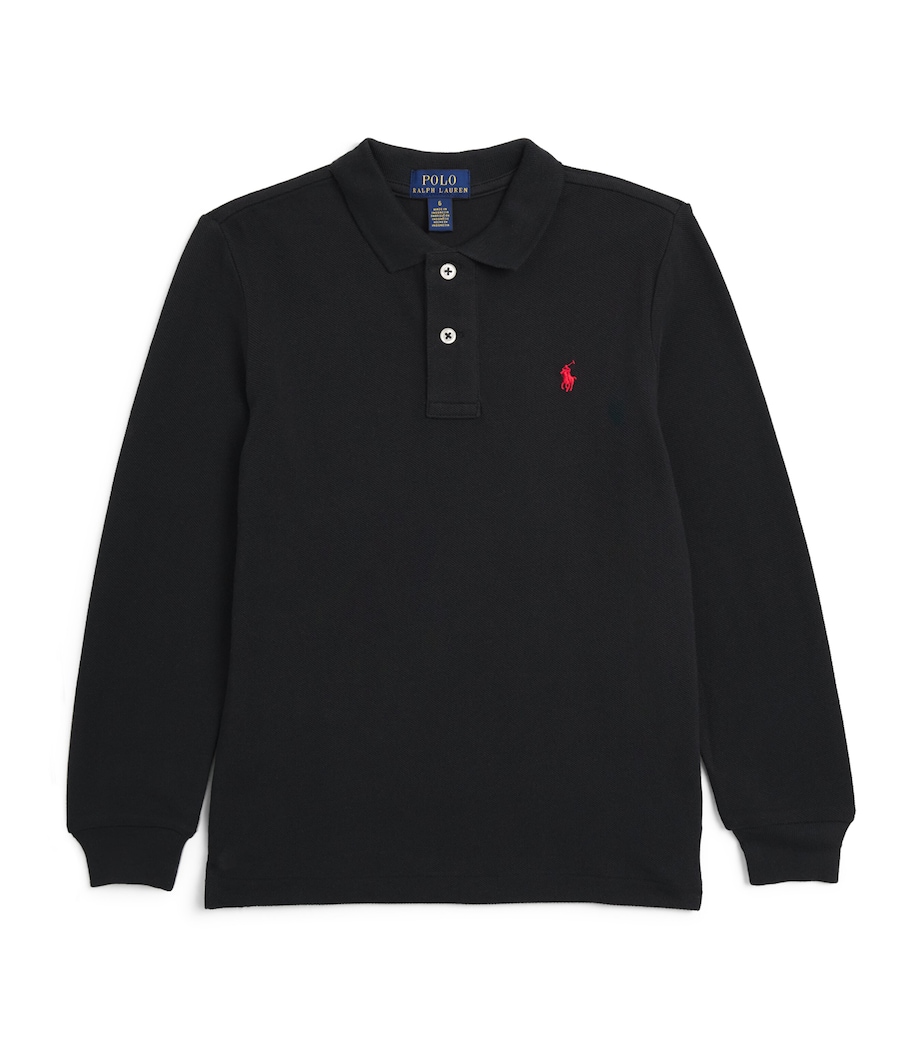 Cotton Long-Sleeve Polo Shirt (7-14 Years) BLACK Image 1