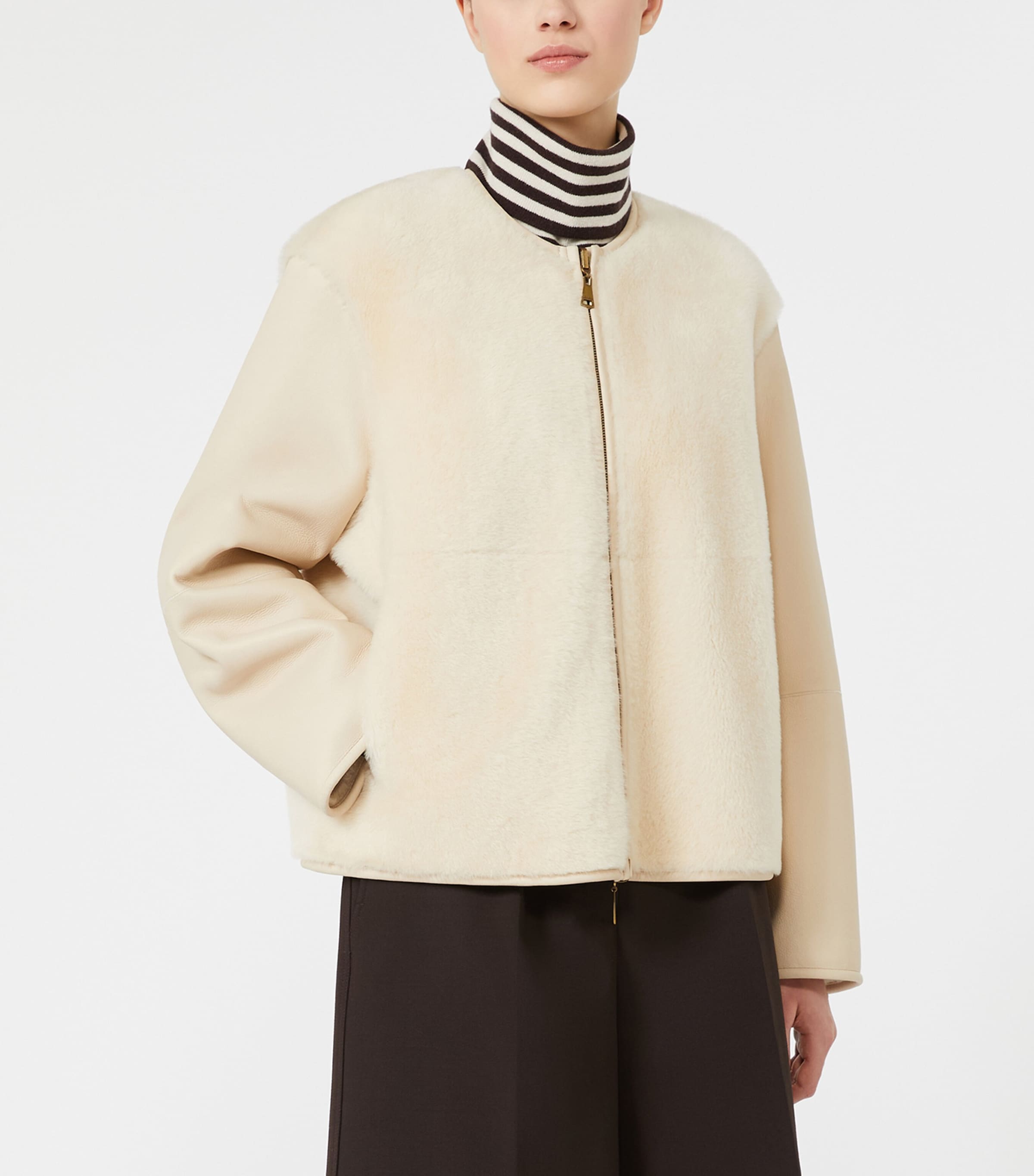 Max Mara Womens Shearling Coat Ivory Image 2