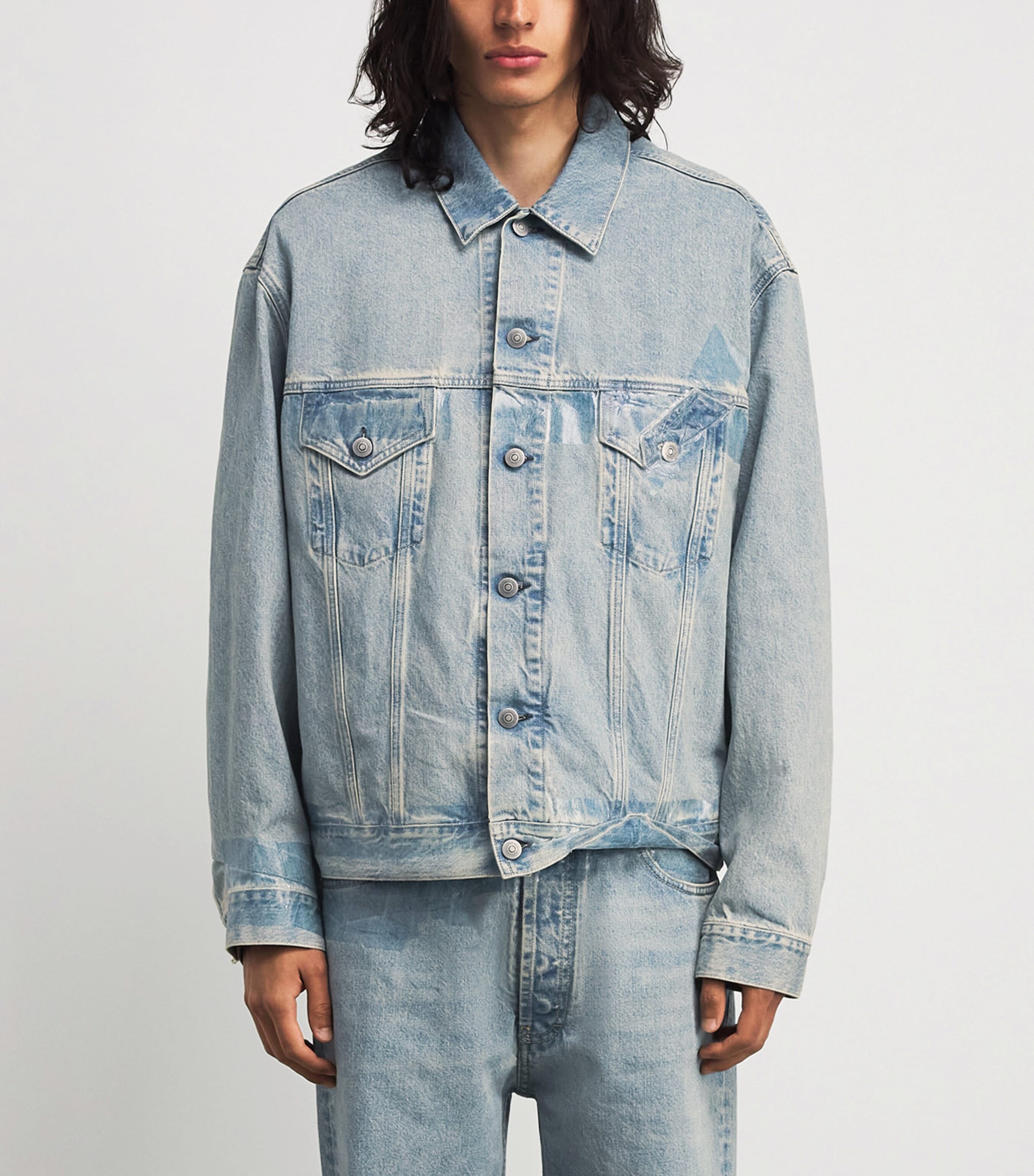 Maison Margiela Mens Distressed Denim Jacket Ice Blue Image 4