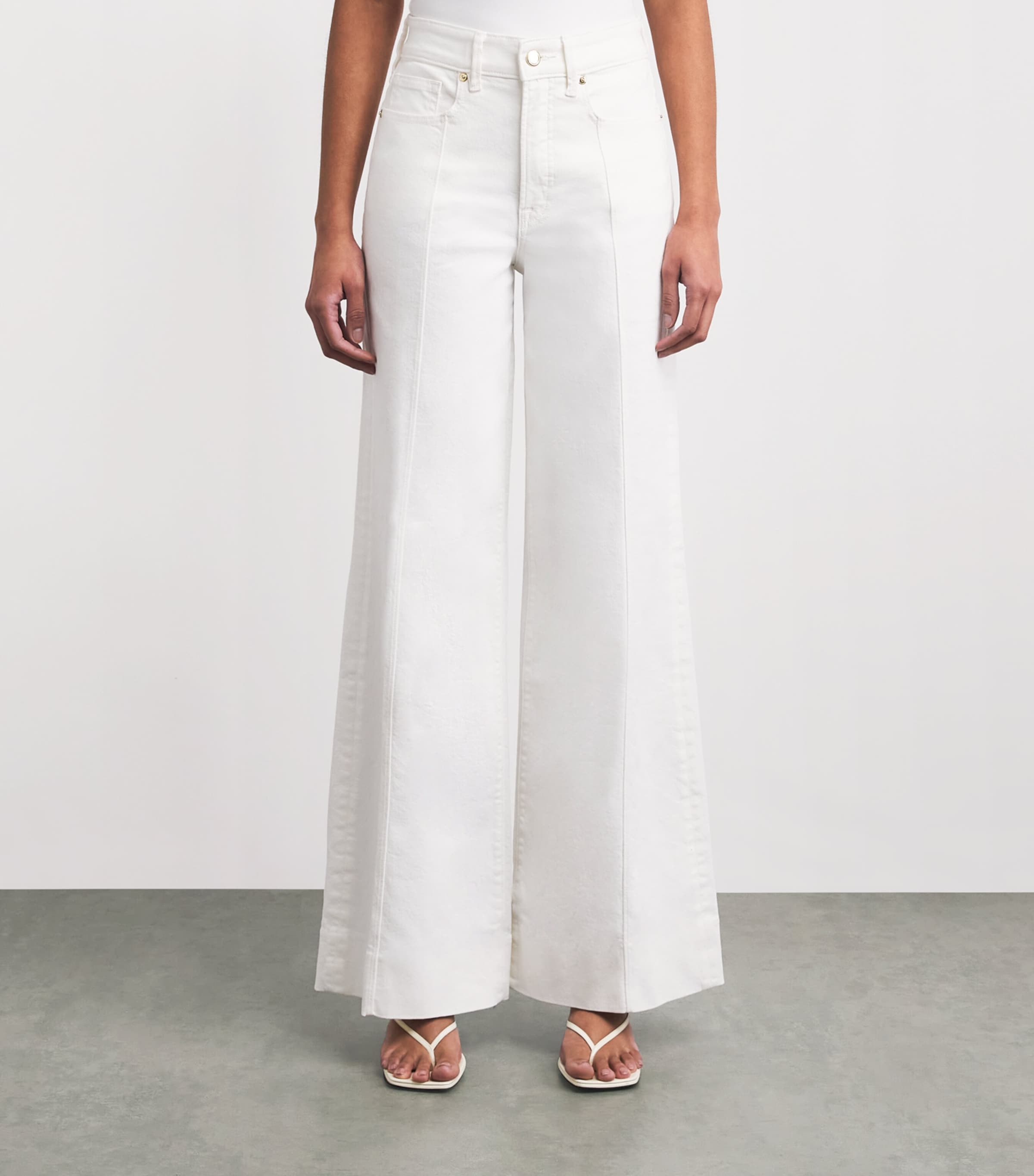 Good American Womens Good Waist Palazzo Jeans Cotton White Image 4