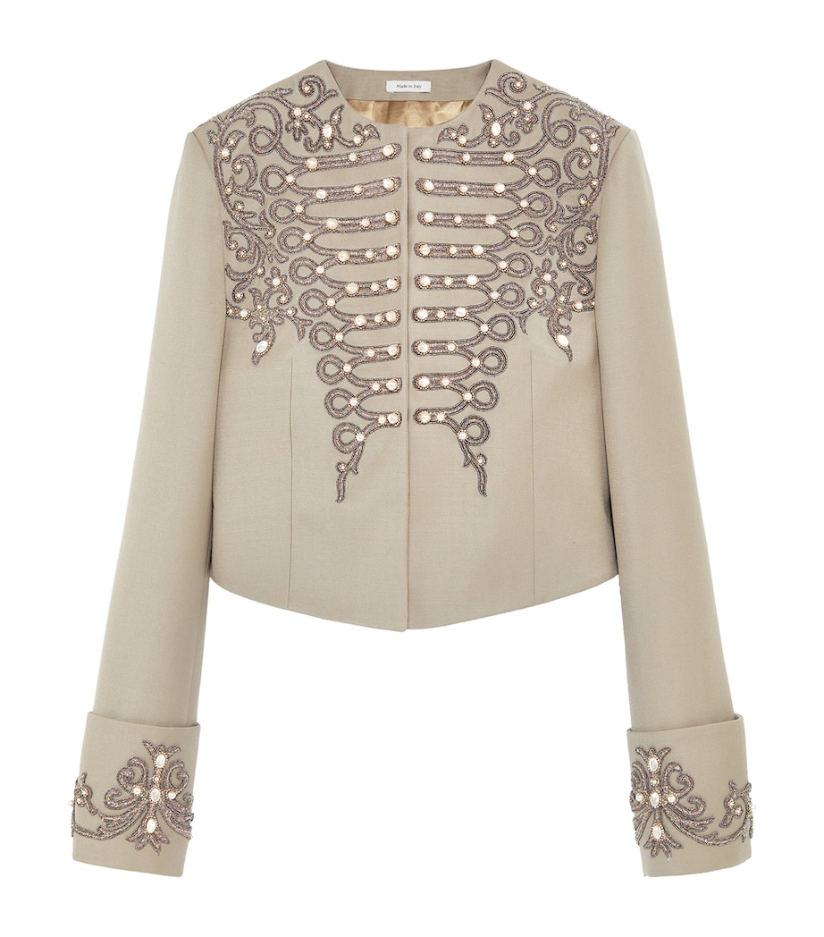 McQueen Womens Wool Beaded Cropped Jacket Image 1