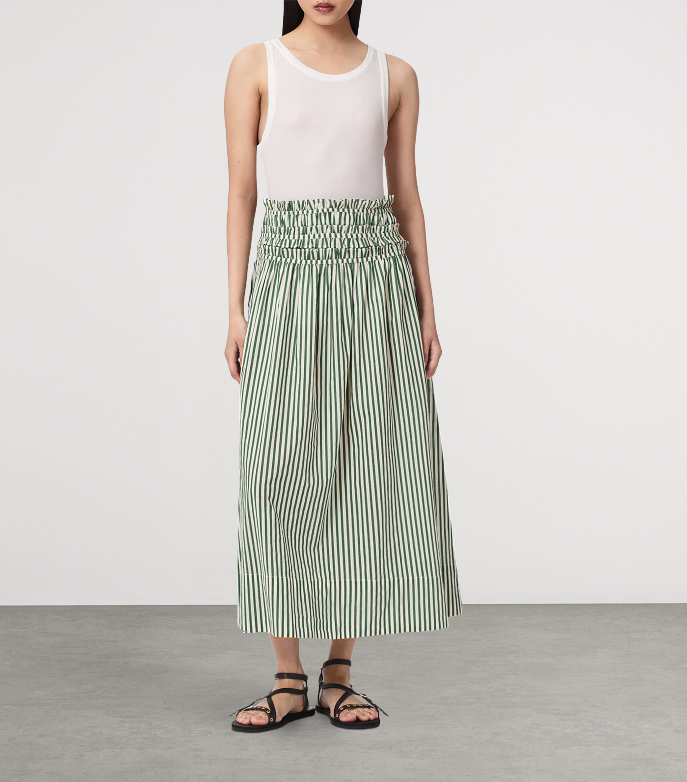 AllSaints Womens Organic Cotton Kali Maxi Skirt Apple Green/white Image 2