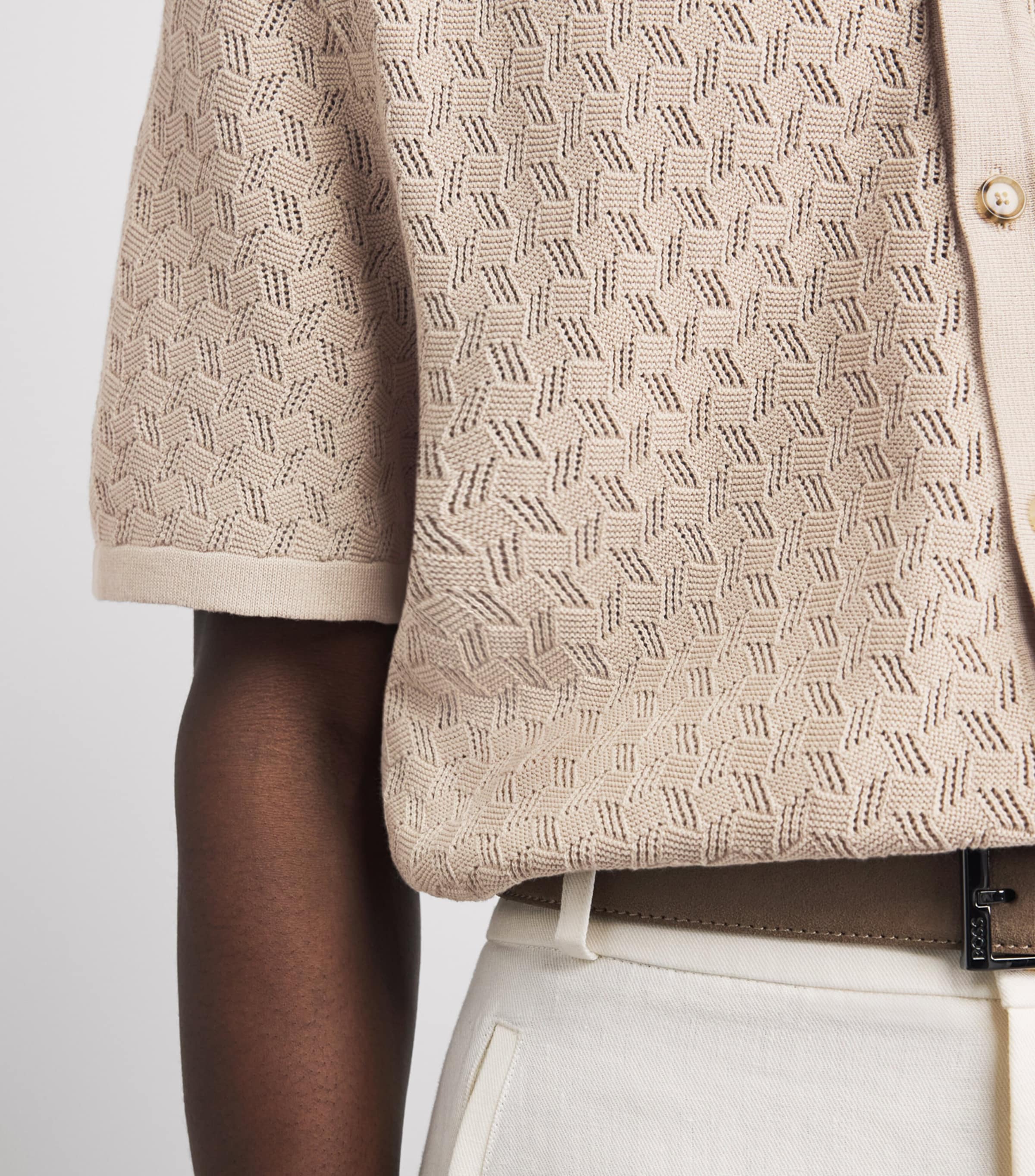 BOSS Mens Jacquard Short-Sleeve Shirt Open Beige Image 3