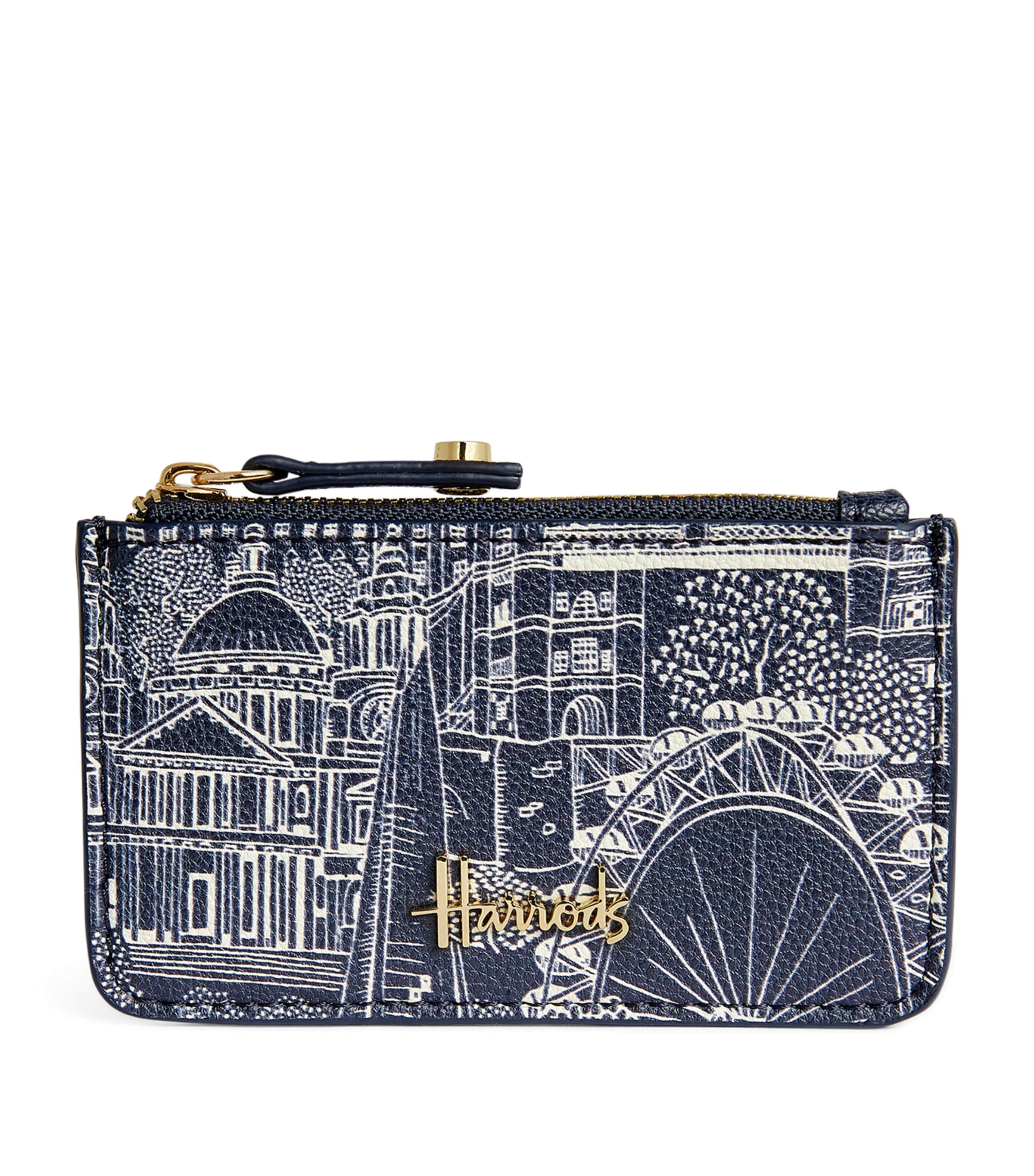 Harrods Landmarks Zipped Card Holder In Blue