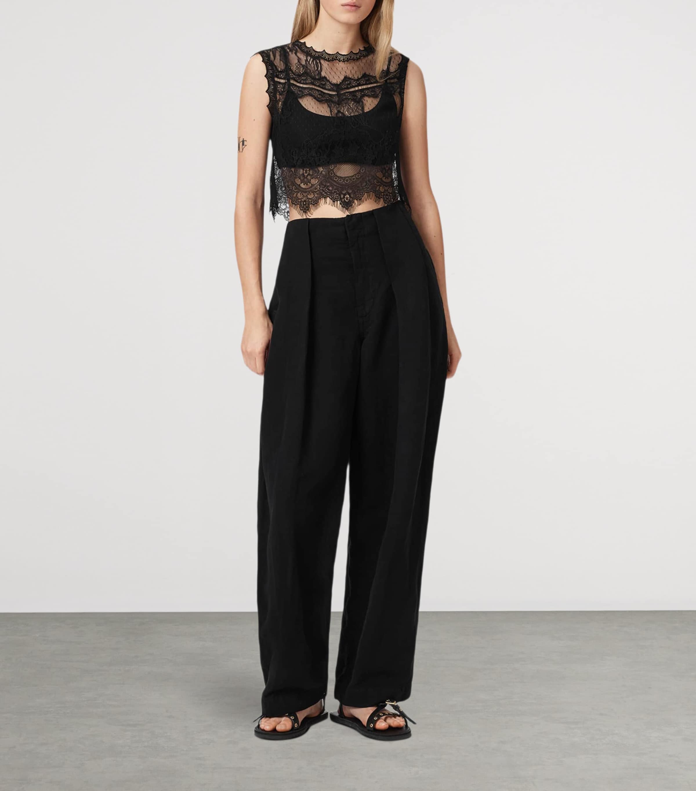 AllSaints Womens Lace Eliza Crop Top Black Image 2