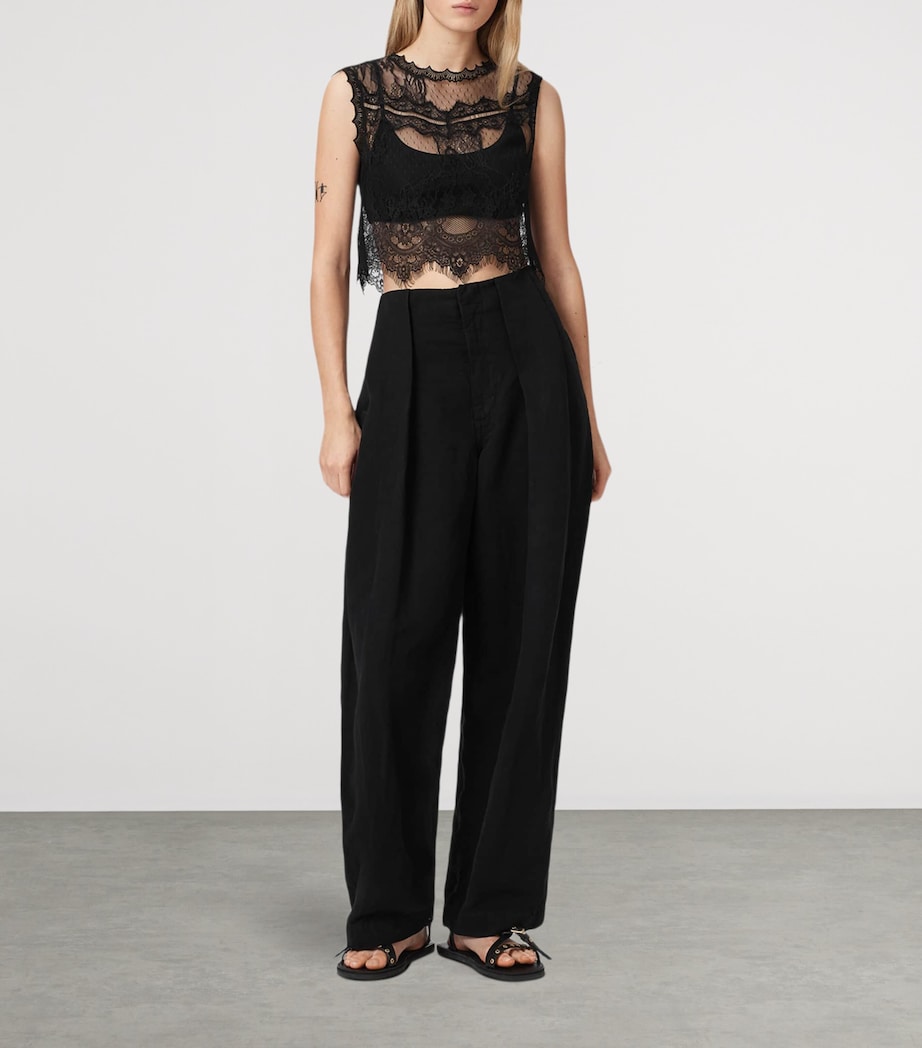AllSaints Womens Lace Eliza Crop Top Black Image 2