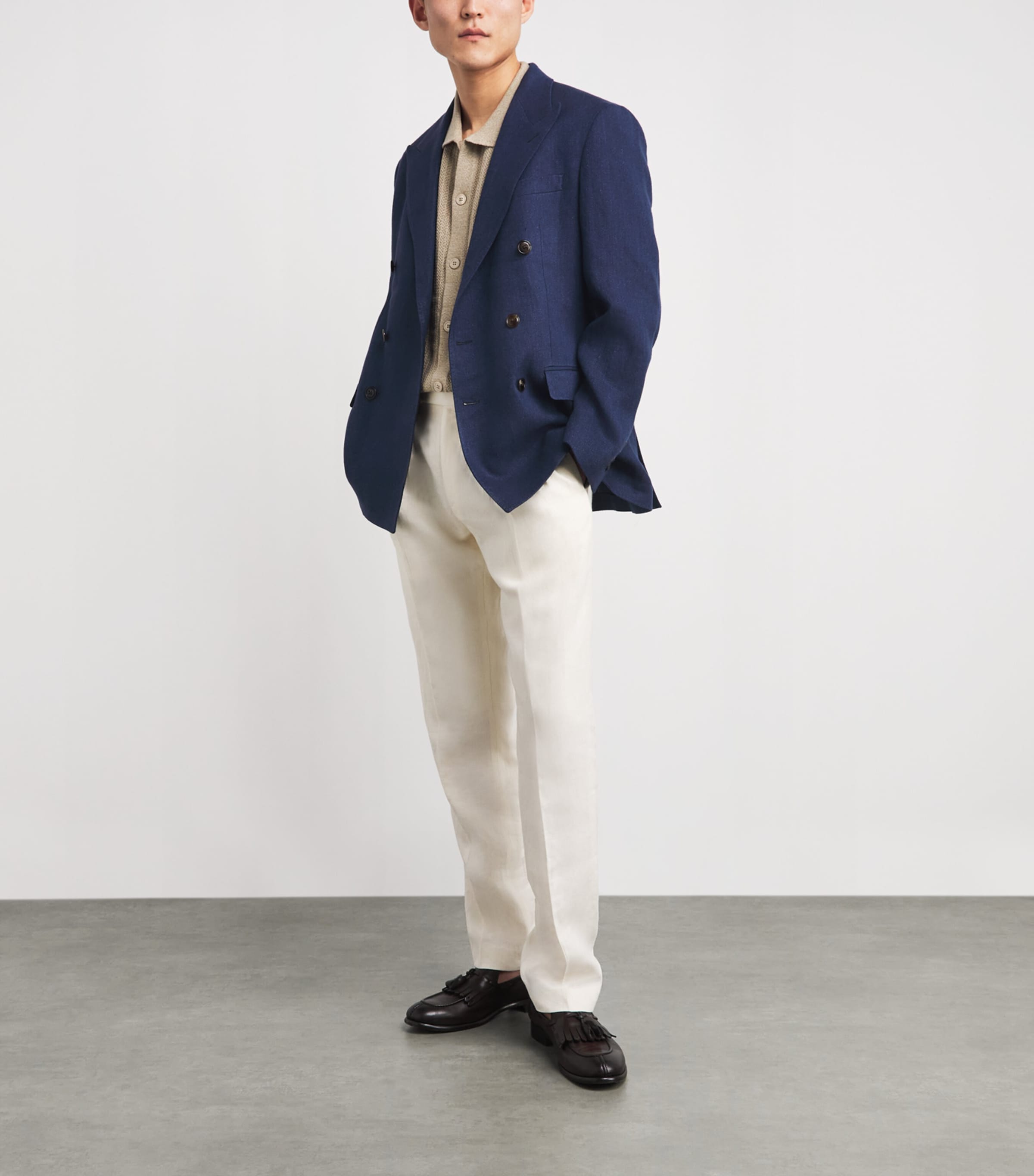 Polo Ralph Lauren Mens Linen Double-Breasted Suit Jacket Navy Image 2