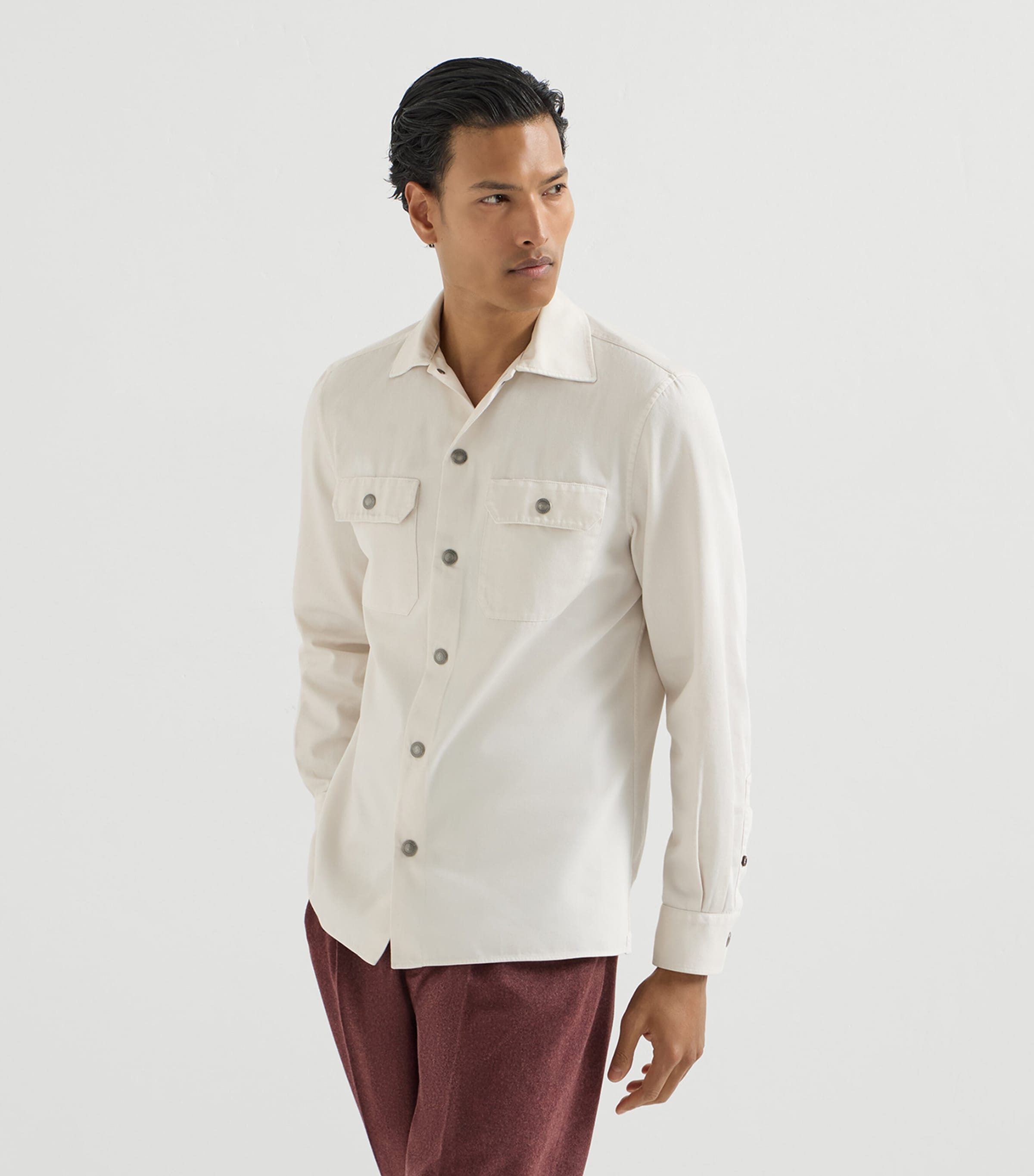 Brunello Cucinelli Mens Cotton Gabardine Pocket Shirt Image 2
