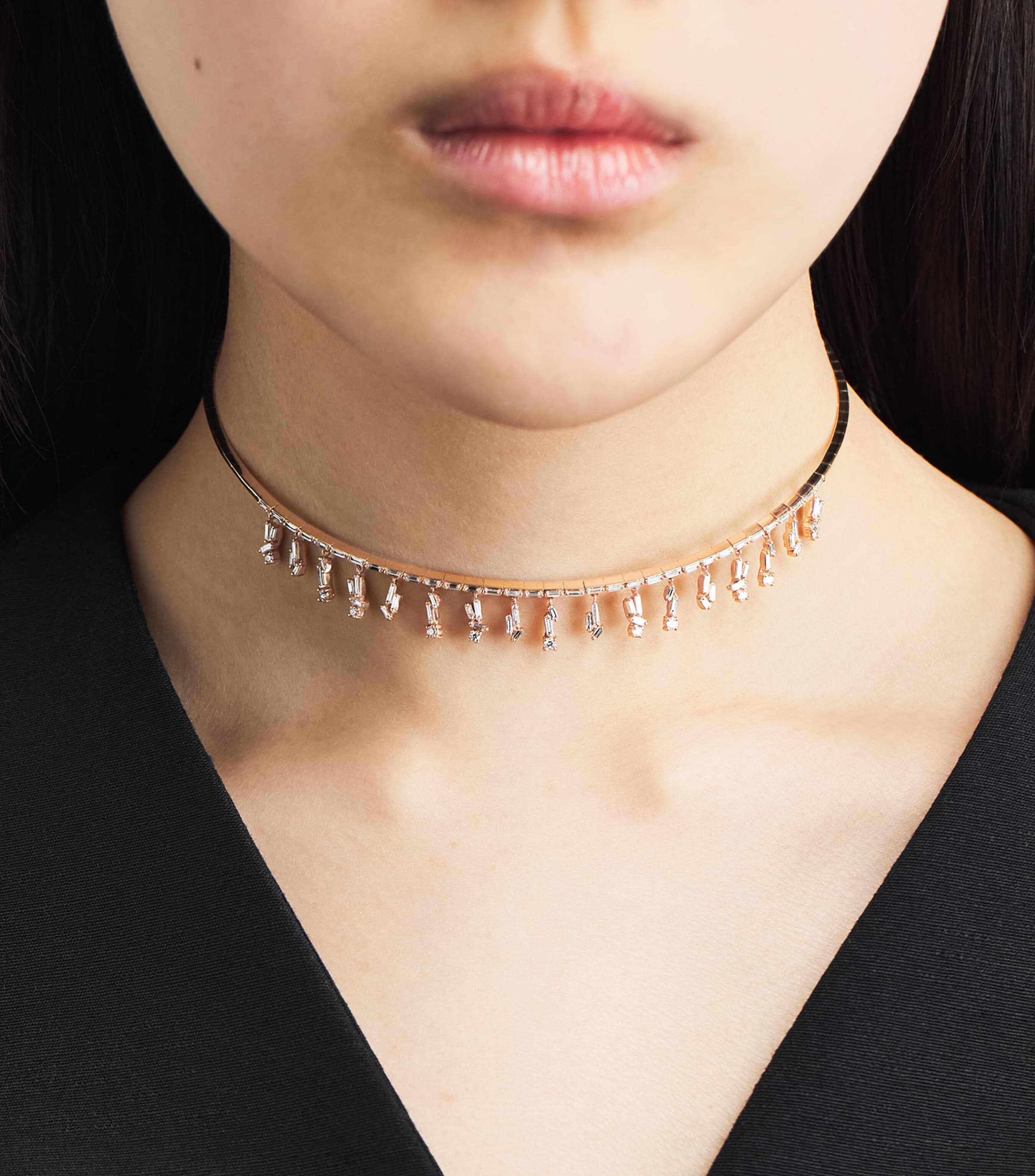 Suzanne Kalan Rose Gold and Diamond Classic Fireworks Thin Cascade Choker Rg/wd Image 2