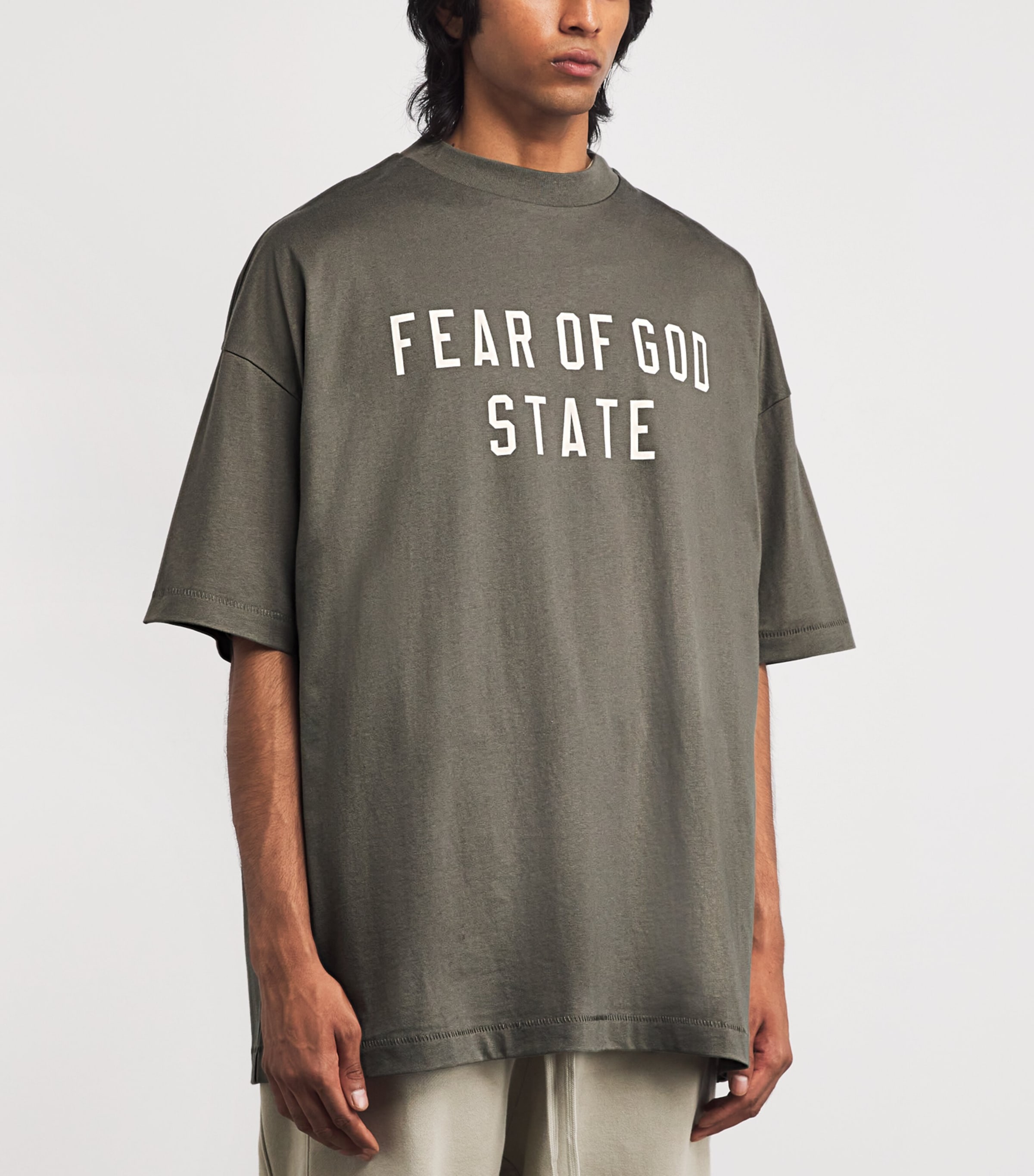FEAR OF GOD ESSENTIALS Mens Cotton Logo Oversized T-Shirt Moss Image 3