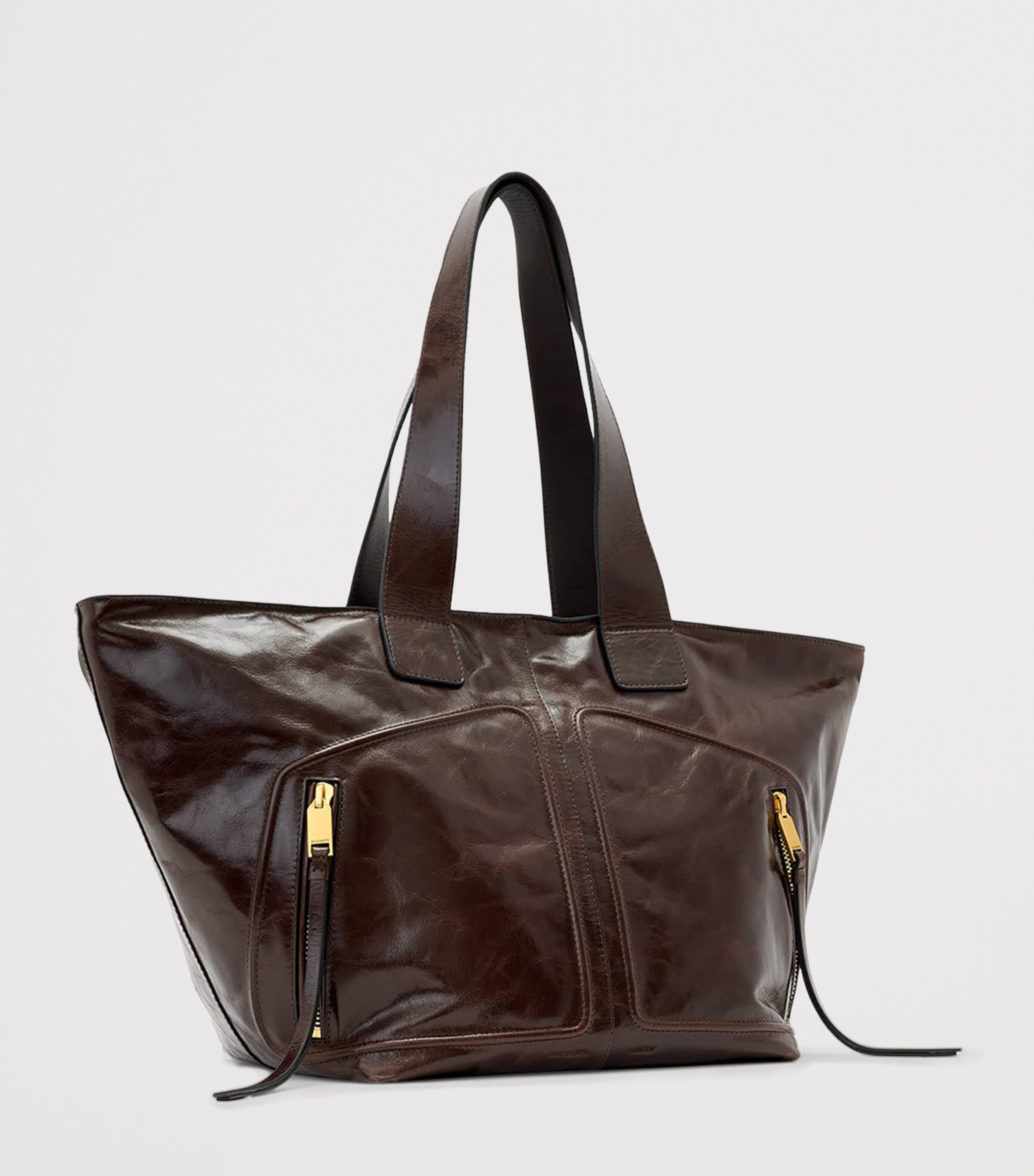AllSaints Buffalo Leather Jean Rey Tote Bag Cognac Brown Image 3