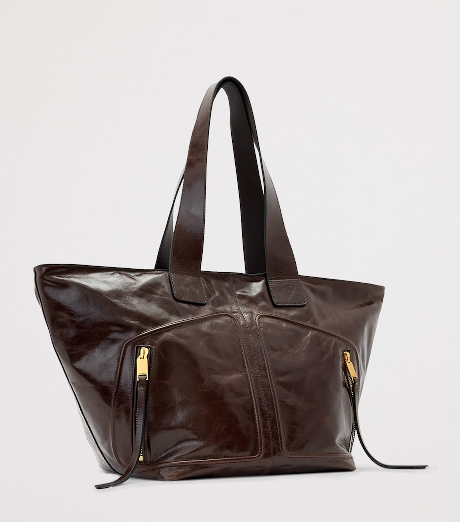 AllSaints Buffalo Leather Jean Rey Tote Bag Cognac Brown Image 3