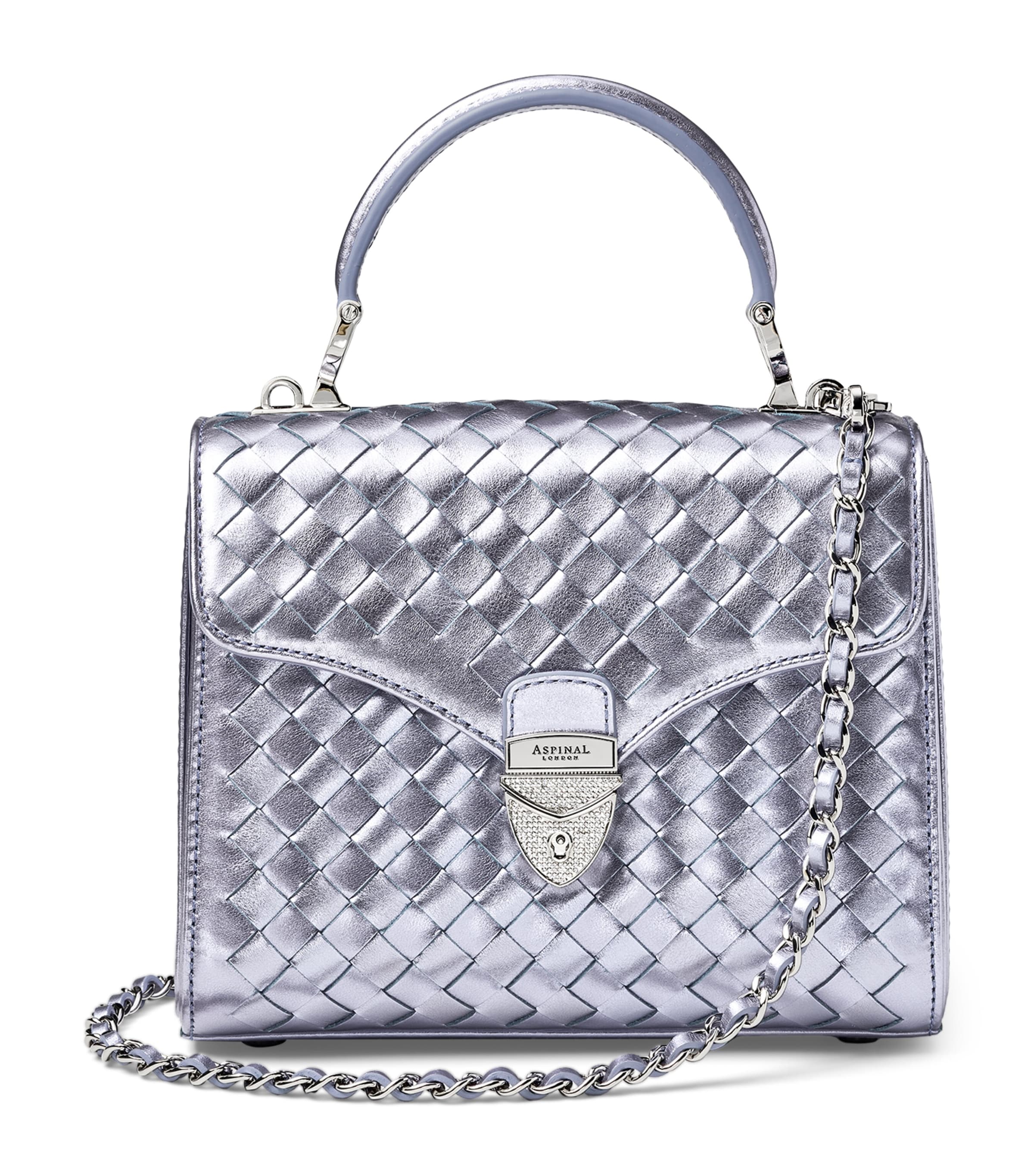 Aspinal Of London Midi Metallic Leather Mayfair Bag In Blue