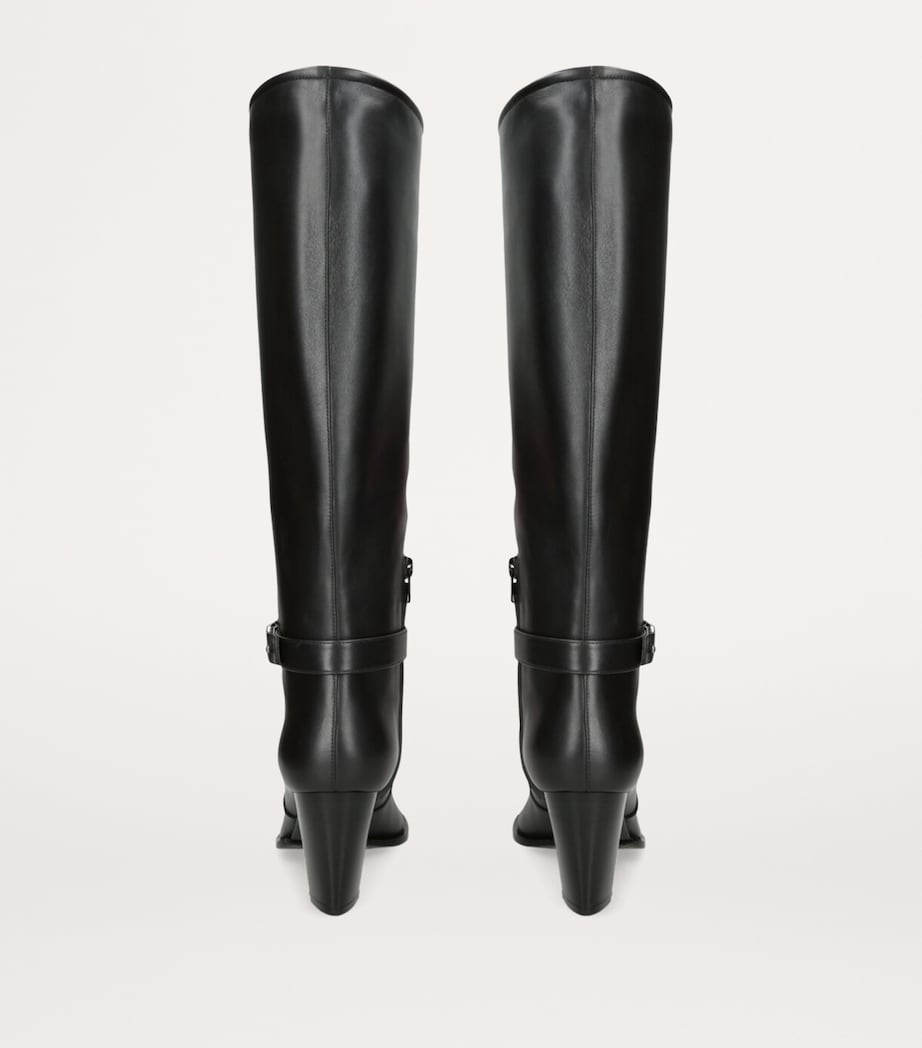Leather VLogo Knee-High Boots 75 BLACK Image 2