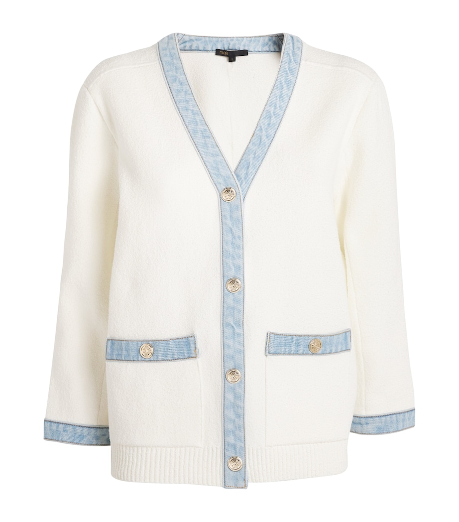 Maje Womens Denim-Trimmed Cardigan Ecru Image 1