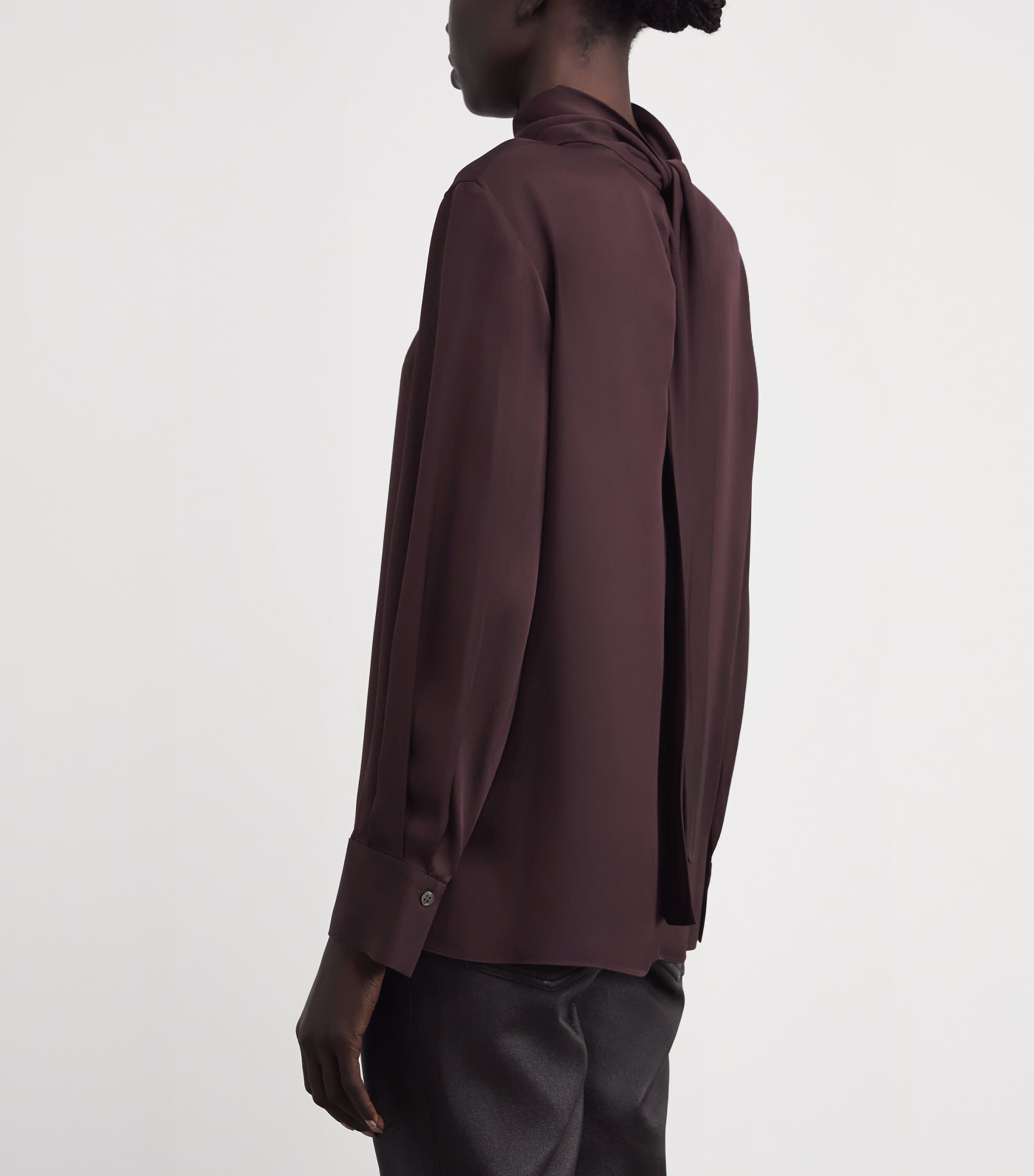 Satin Scarf-Neck Blouse HFR-DEEP PLUM Image 4