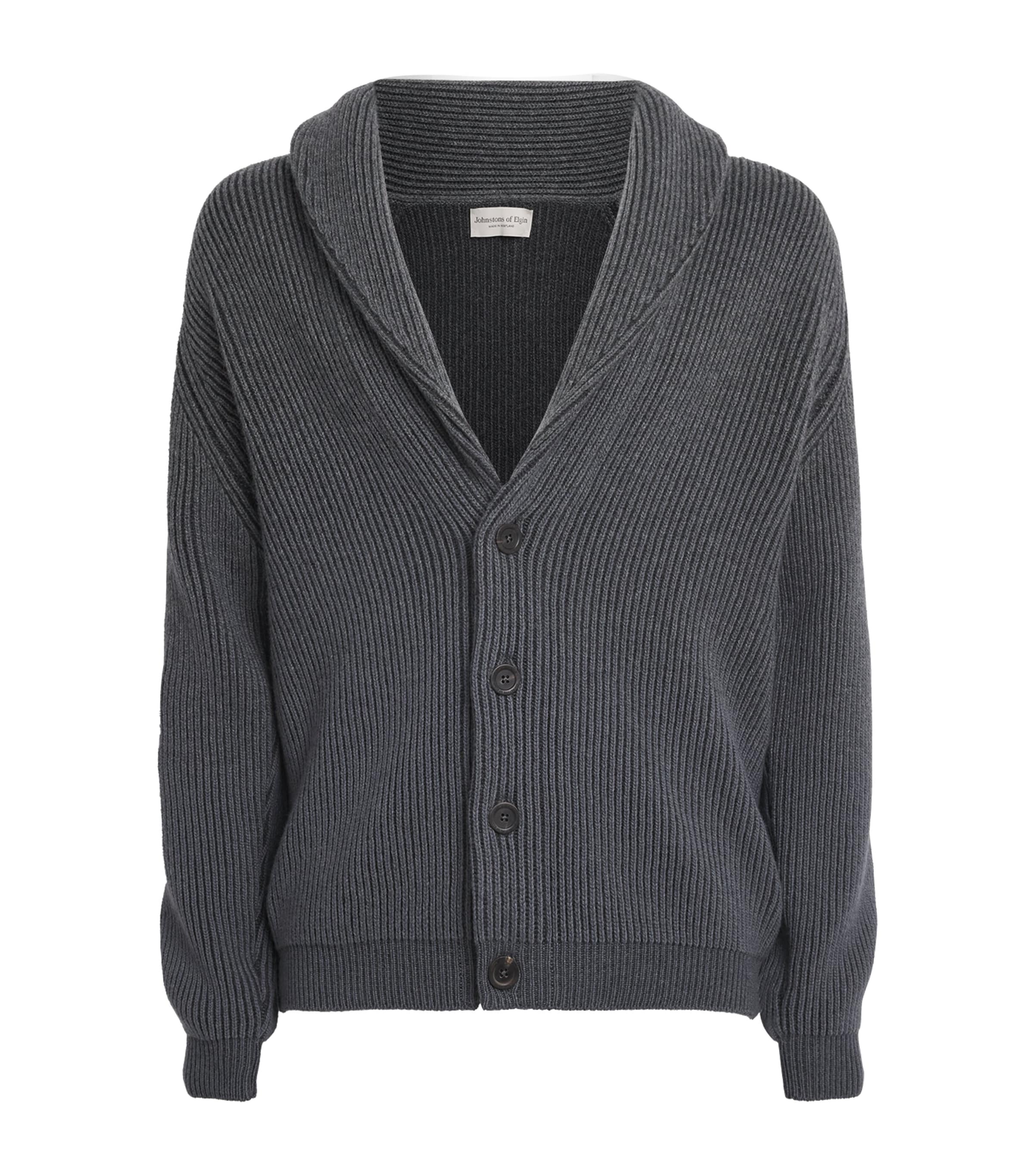 Johnstons Of Elgin Mens Cashmere Shawl Cardigan Crane Grey Image 1