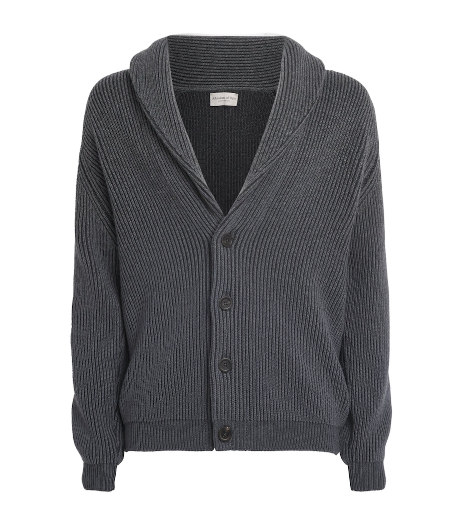 Johnstons Of Elgin Mens Cashmere Shawl Cardigan Crane Grey Image 1