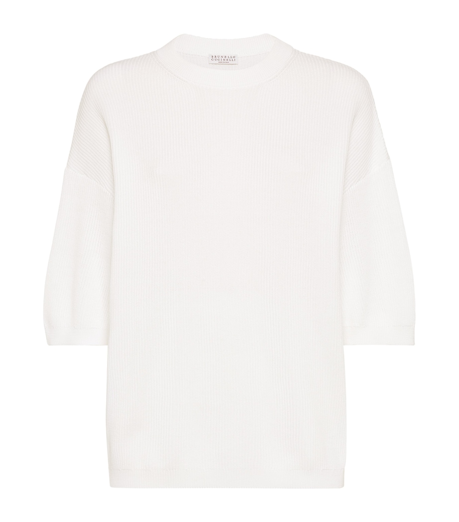 Brunello Cucinelli Womens Cotton Cropped-Sleeve Sweater Image 1