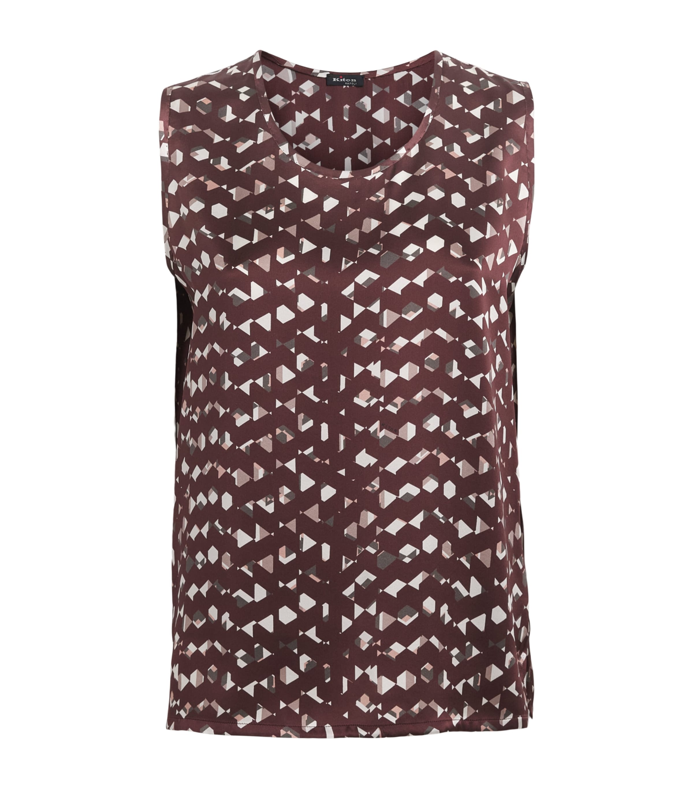 Kiton Womens Silk Printed Sleeveless Top Bordeaux Print Image 1