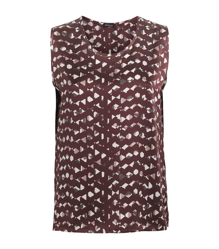 Kiton Womens Silk Printed Sleeveless Top Bordeaux Print Image 1